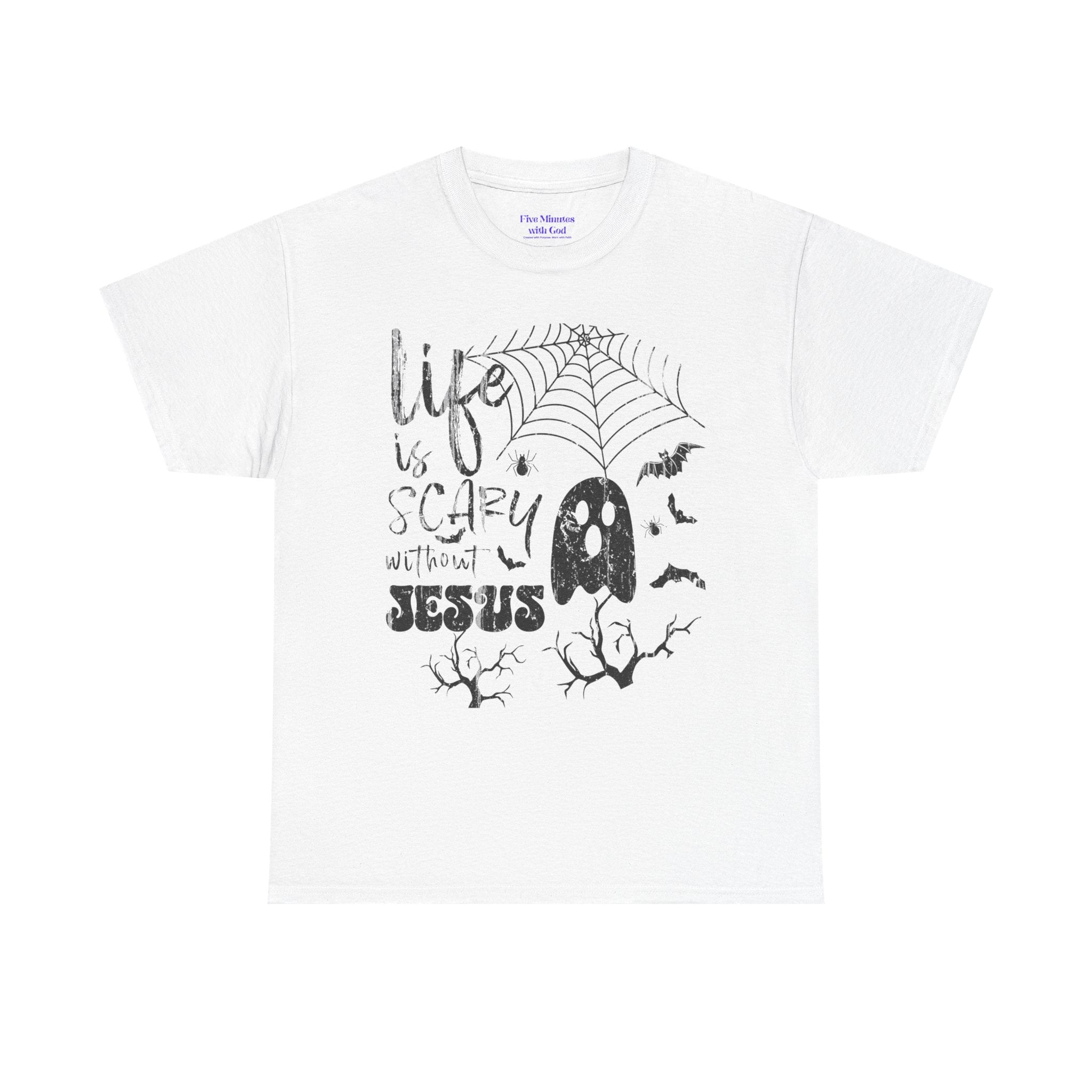 Halloween Ghost Tee: Life is Scary Without Jesus, Unisex Heavy Cotton T-Shirt, Halloween Shirt, Faith-Based Apparel, Cute Ghost Tee, [...]