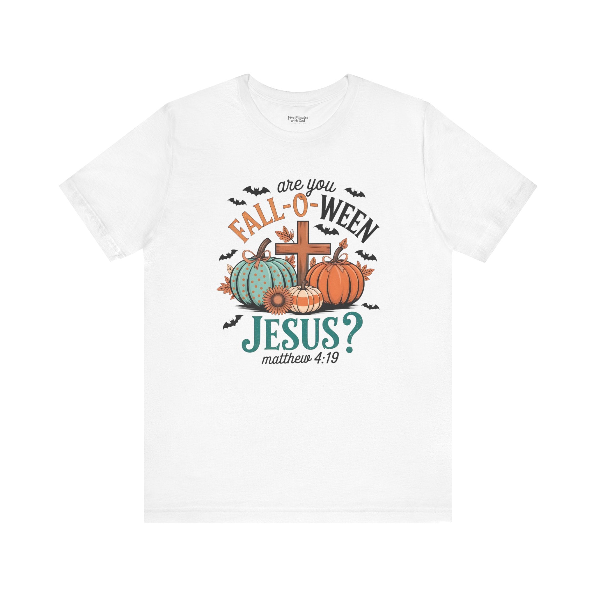 Fall-Themed Jesus T-Shirt, Unisex Short Sleeve Tee, Christian Apparel, Autumn Wear, Pumpkin Design, Halloween Celebration