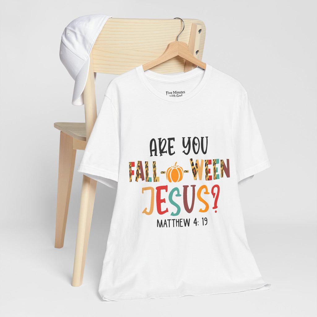 Fall-Themed Jesus Tee | Unisex Jersey Short Sleeve T-Shirt, Halloween Church Wear, Faith-Based Gift, Cozy Casual Top