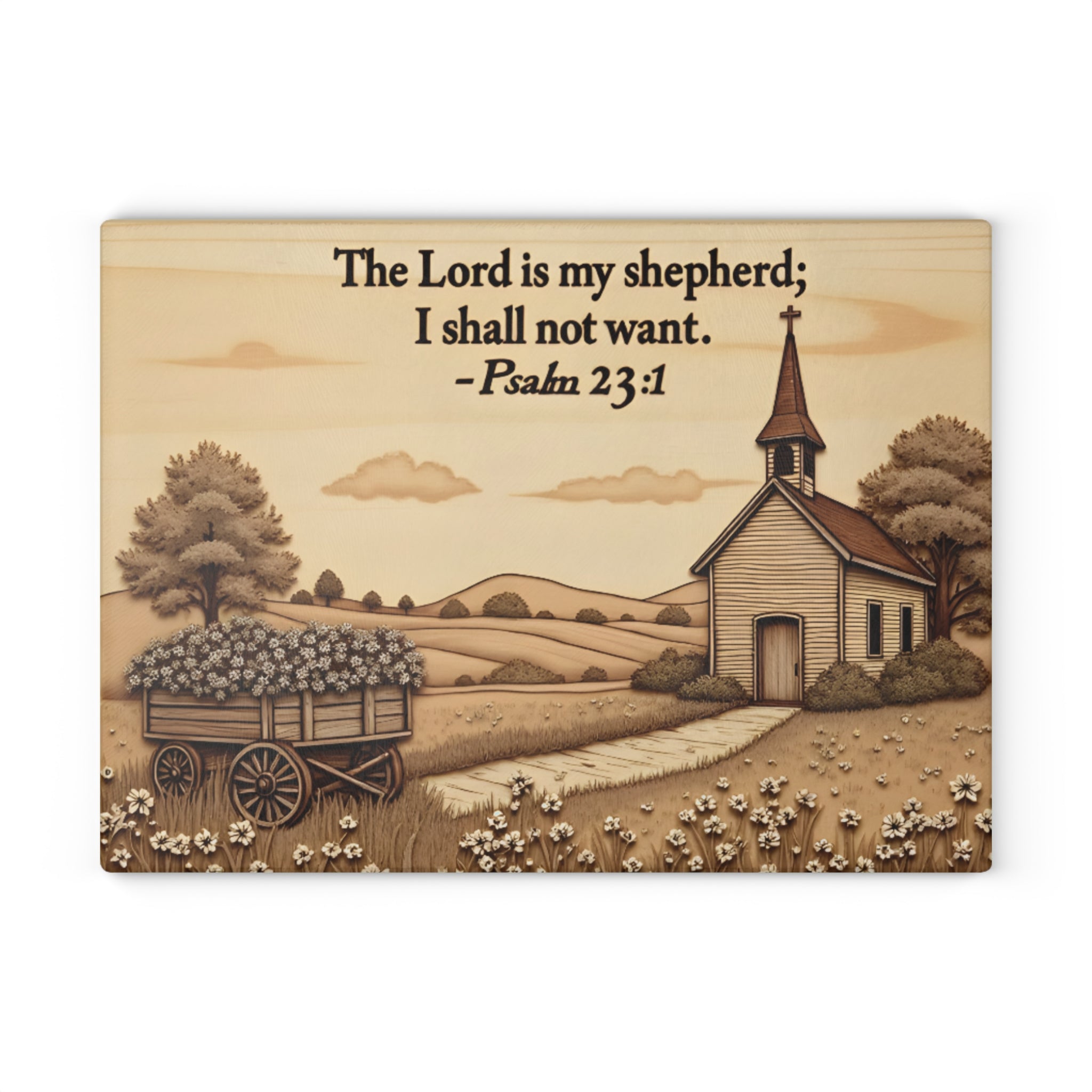 Rustic Farmhouse Glass Cutting Board with Psalm 23:1, Kitchen Accessories, Gift for Mom, Gift, Bible Verse cutting board