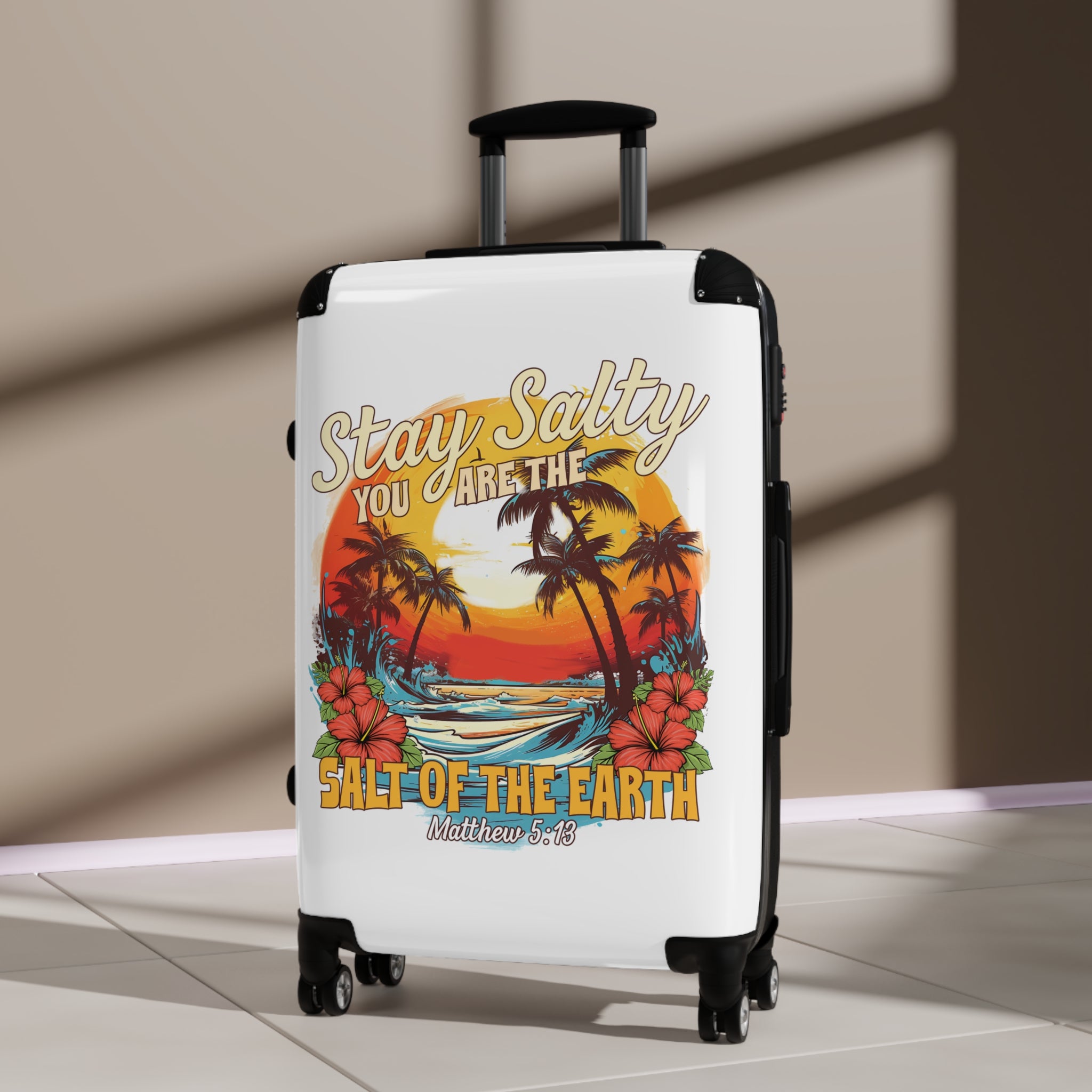 Tropical Suitcase - Stay Salty Travel Luggage, Vacation Gear, Beach Trip, Adventurer Gift, Christian Inspiration