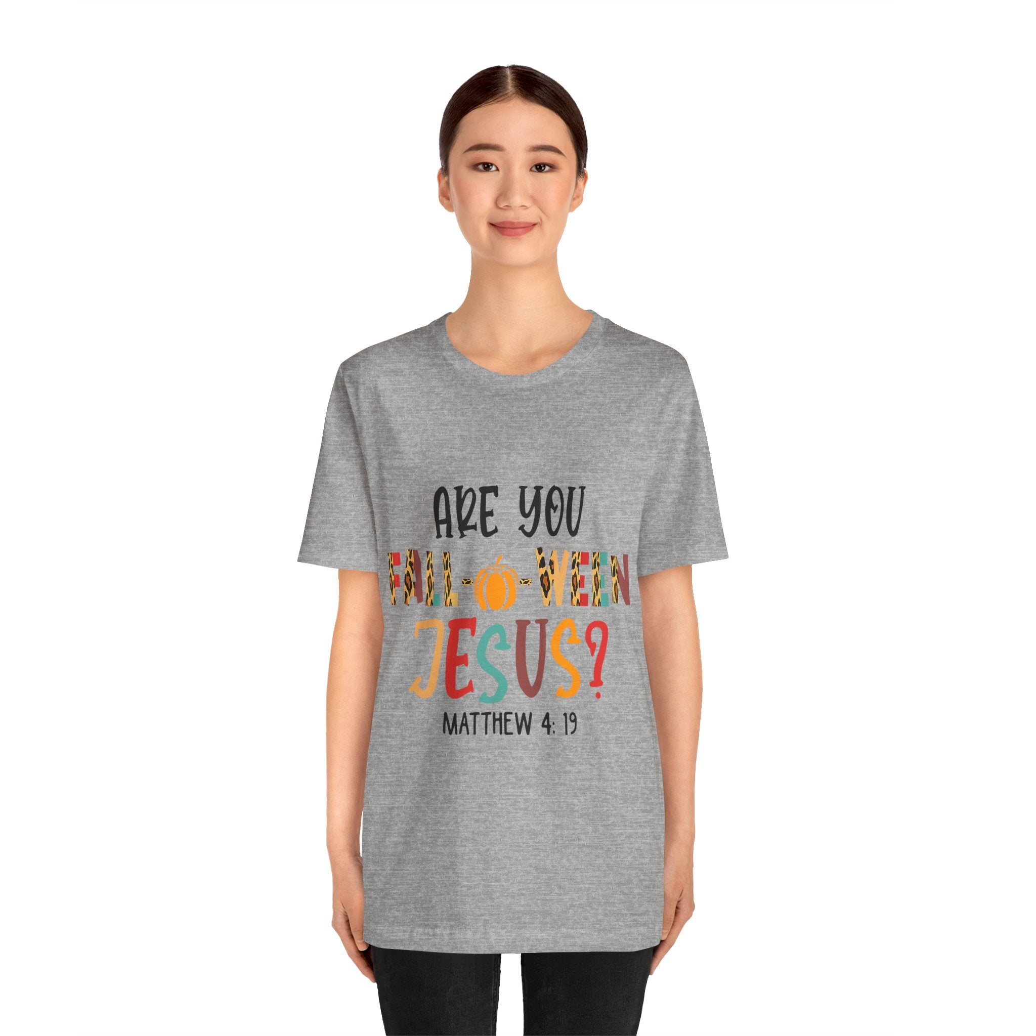 Fall-Themed Jesus Tee | Unisex Jersey Short Sleeve T-Shirt, Halloween Church Wear, Faith-Based Gift, Cozy Casual Top