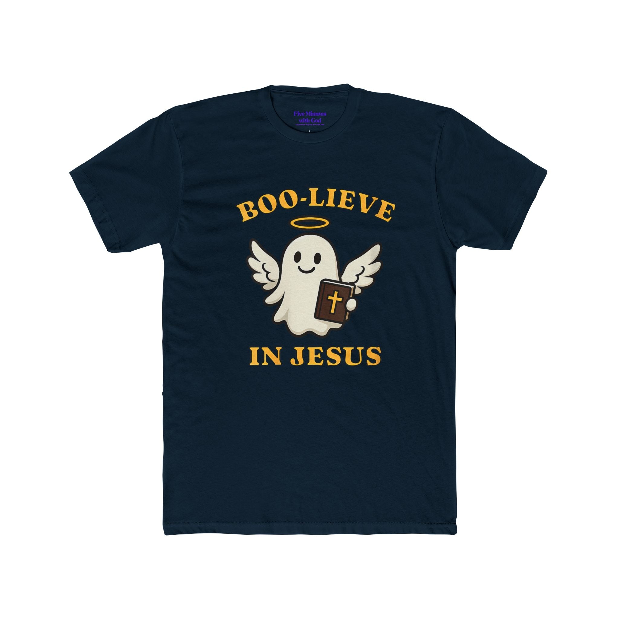 Boo-lieve in Jesus Unisex Crew Tee, Cute Ghost Shirt, Christian T-Shirt, Halloween Faith Apparel, Religious Gift