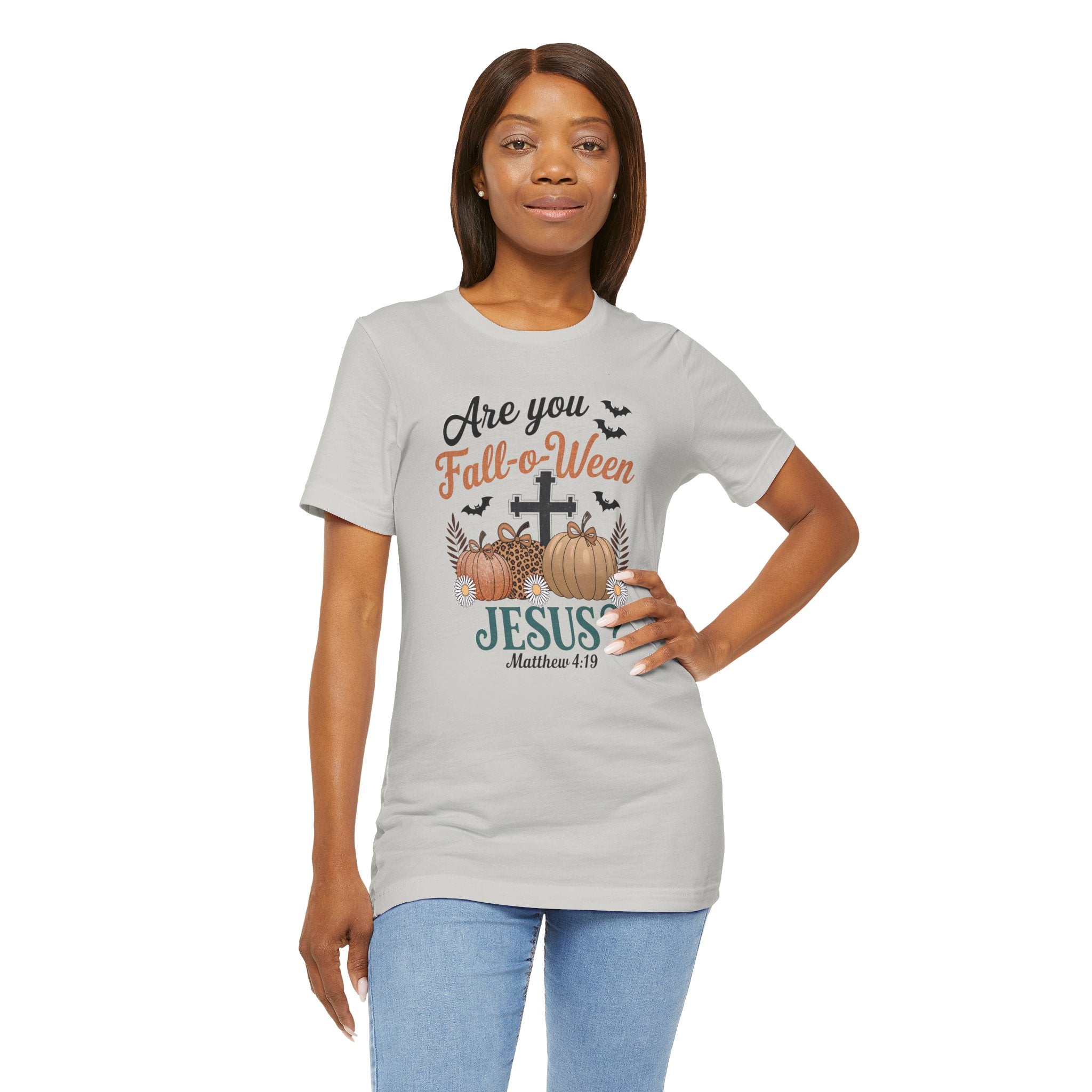 Fall-themed Christian Tee, Are You Fall-o-Ween Jesus?, Unisex Halloween Shirt, Autumn Faith T-Shirt, Pumpkin Design Top
