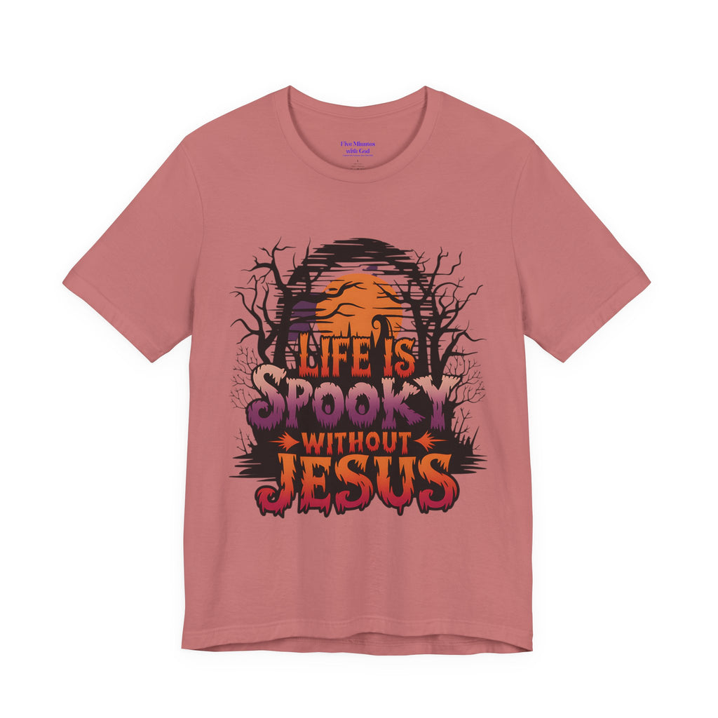 Spooky Jesus Tee - Short Sleeve Unisex Jersey Shirt, Halloween Apparel, Faith-Based Gift, Casual Wear, Everyday Comfort