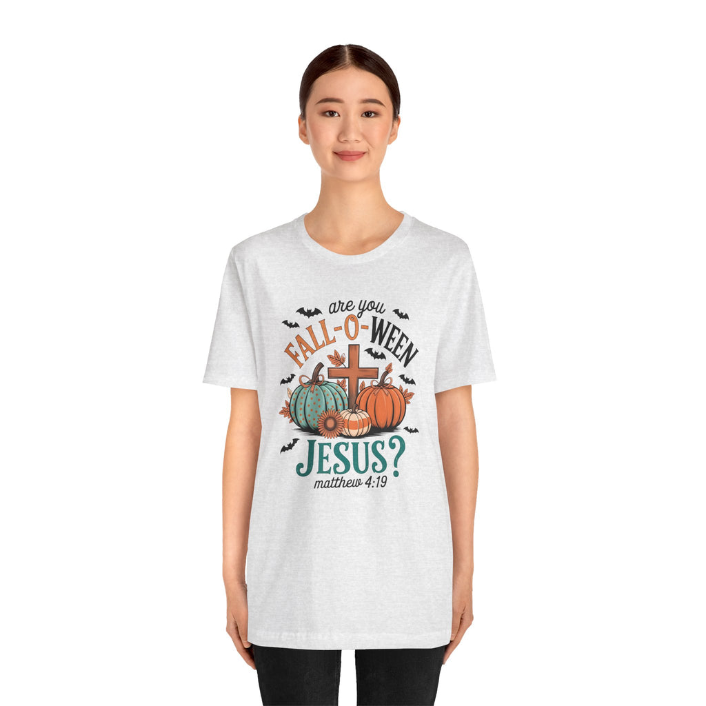 Fall-Themed Jesus T-Shirt, Unisex Short Sleeve Tee, Christian Apparel, Autumn Wear, Pumpkin Design, Halloween Celebration
