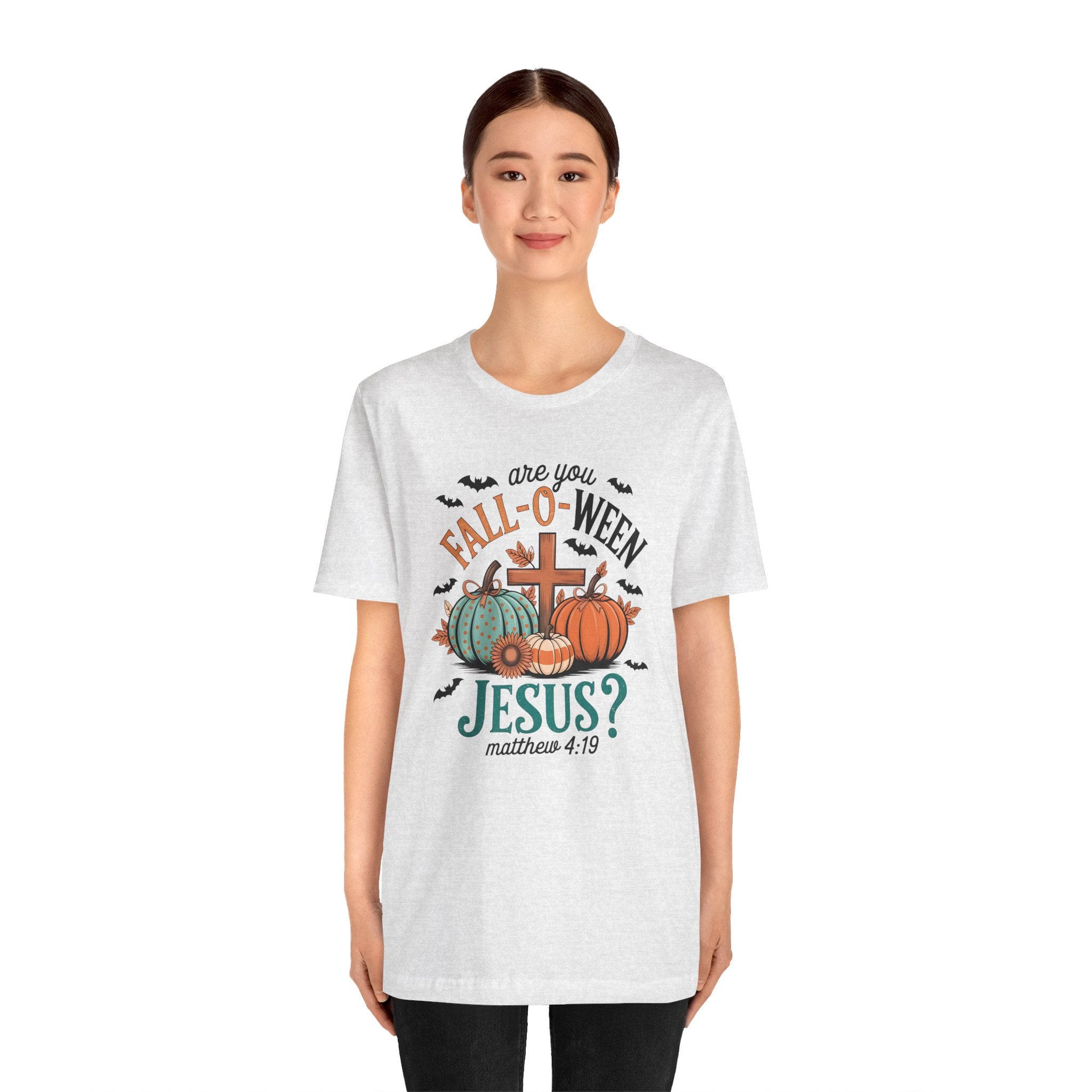 Fall-Themed Jesus T-Shirt, Unisex Short Sleeve Tee, Christian Apparel, Autumn Wear, Pumpkin Design, Halloween Celebration