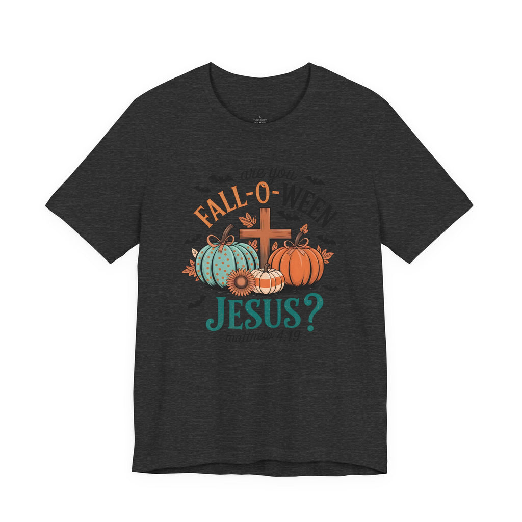 Fall-Themed Jesus T-Shirt, Unisex Short Sleeve Tee, Christian Apparel, Autumn Wear, Pumpkin Design, Halloween Celebration