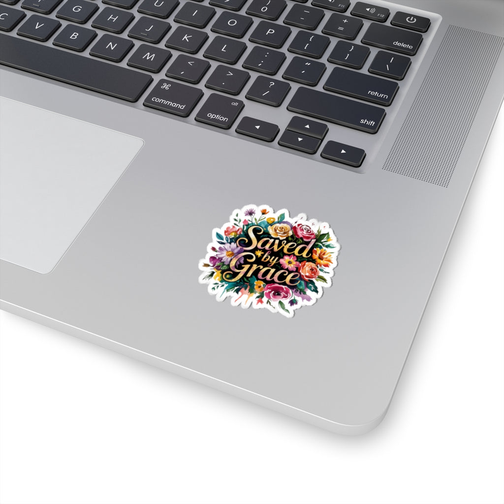 Floral Inspirational Sticker Set, Saved by Grace Decor, Laptop Stickers, Gift for Friends, Spring Floral Art