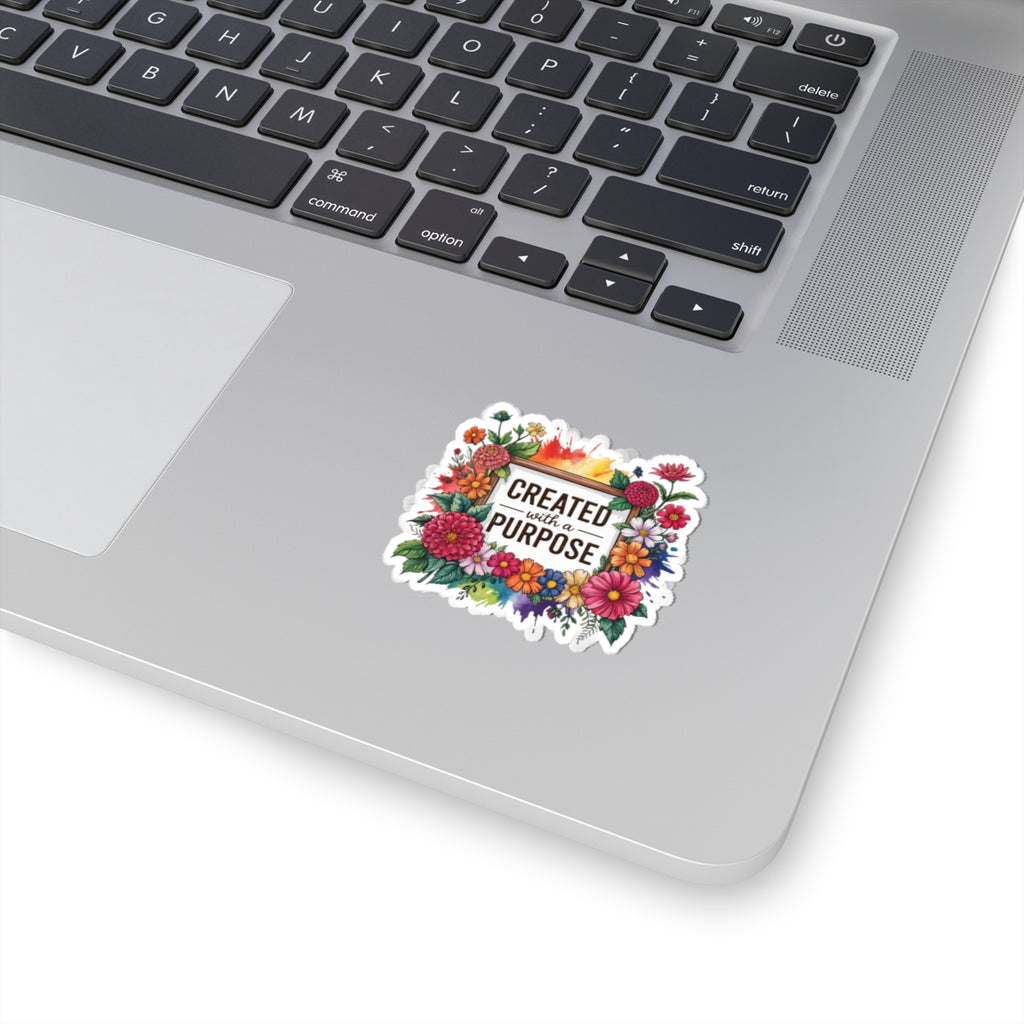 Floral Inspirational Stickers, Created with a Purpose Art, Laptop Decor, Journal Accessories, Gift for Flower Lovers