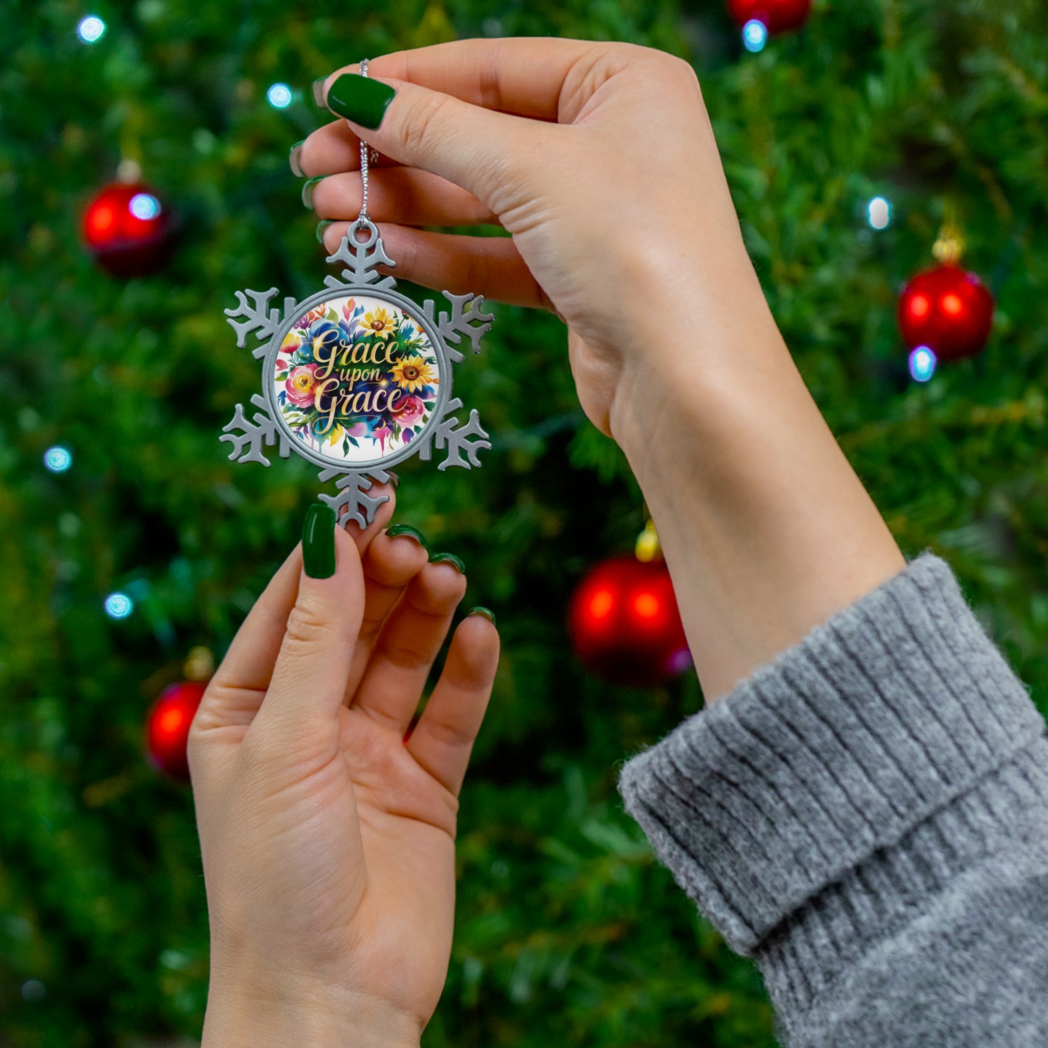 Pewter Snowflake Ornament, Winter Decor, Holiday Gift, Personalized Keepsake, Christmas Decoration, Grace Upon Grace Ornament