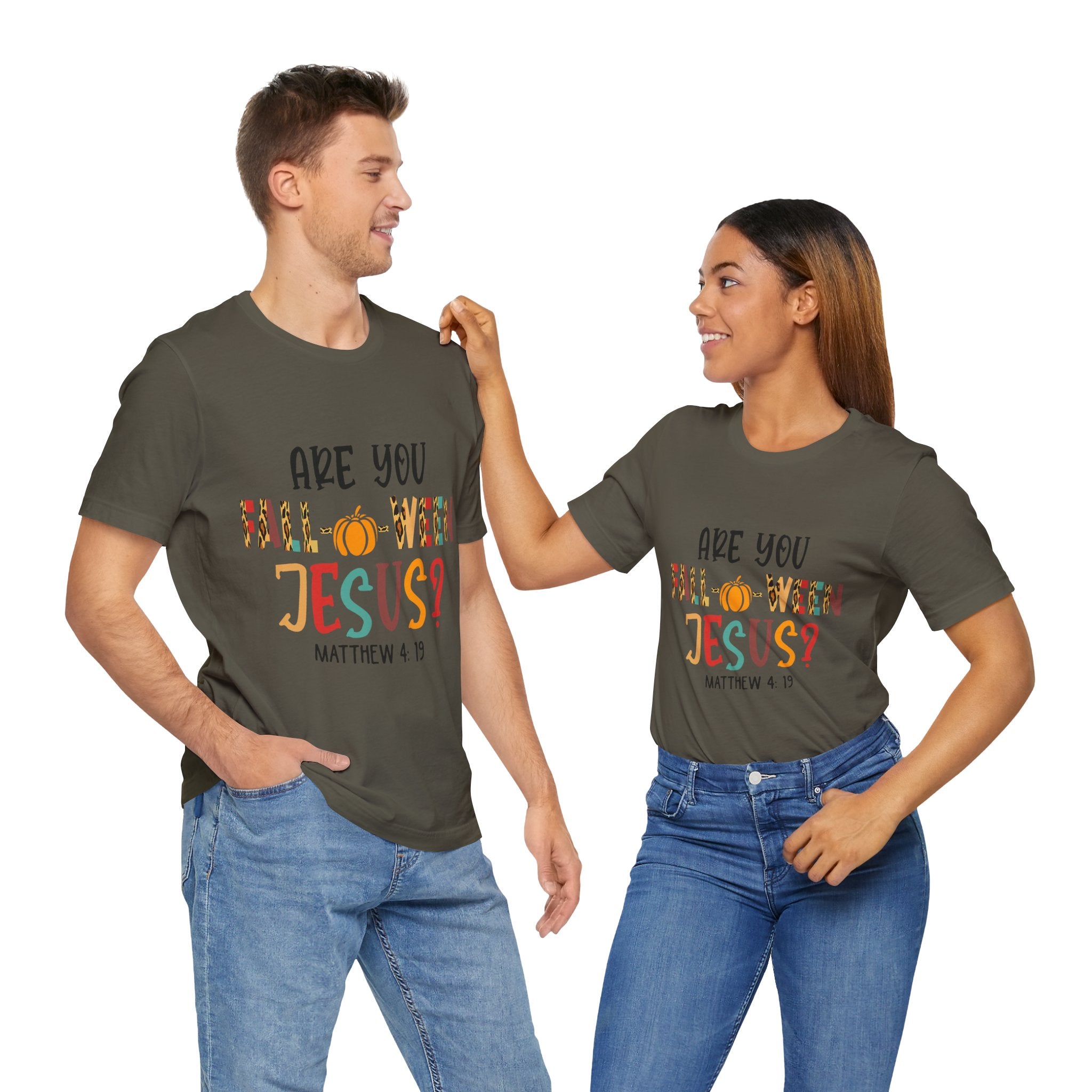 Fall-Themed Jesus Tee | Unisex Jersey Short Sleeve T-Shirt, Halloween Church Wear, Faith-Based Gift, Cozy Casual Top