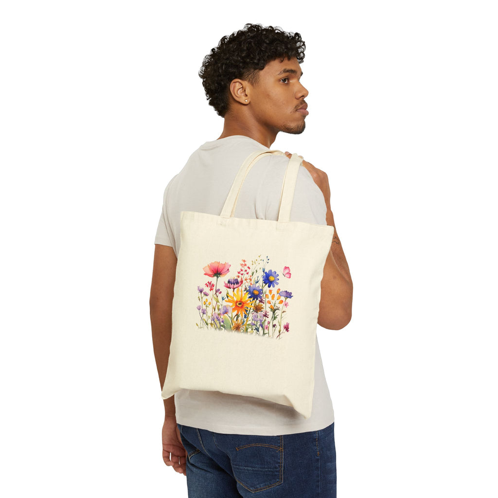 Floral Cotton Canvas Tote Bag, Eco-Friendly Shopping Bag, Reusable Tote for Beach, Grocery, Gifts, Spring Floral Design
