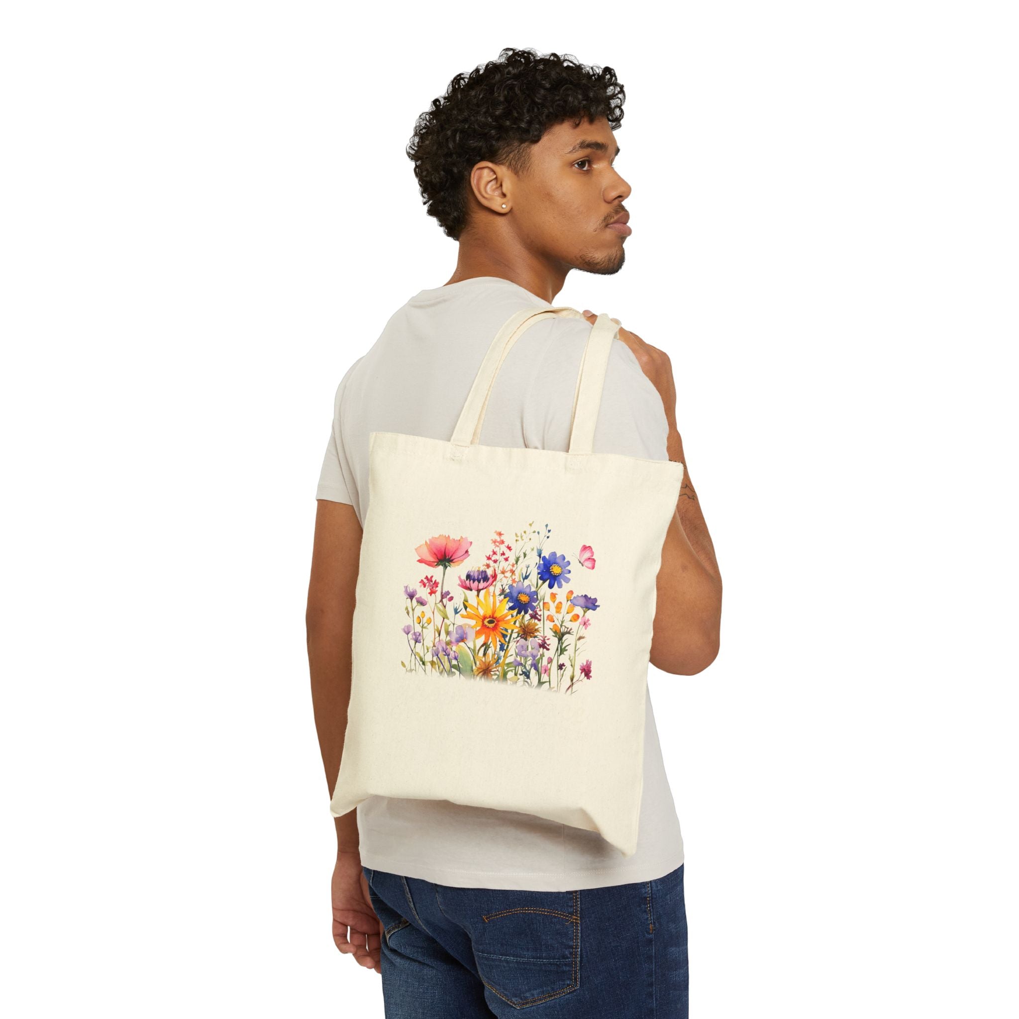 Floral Cotton Canvas Tote Bag, Eco-Friendly Shopping Bag, Reusable Tote for Beach, Grocery, Gifts, Spring Floral Design
