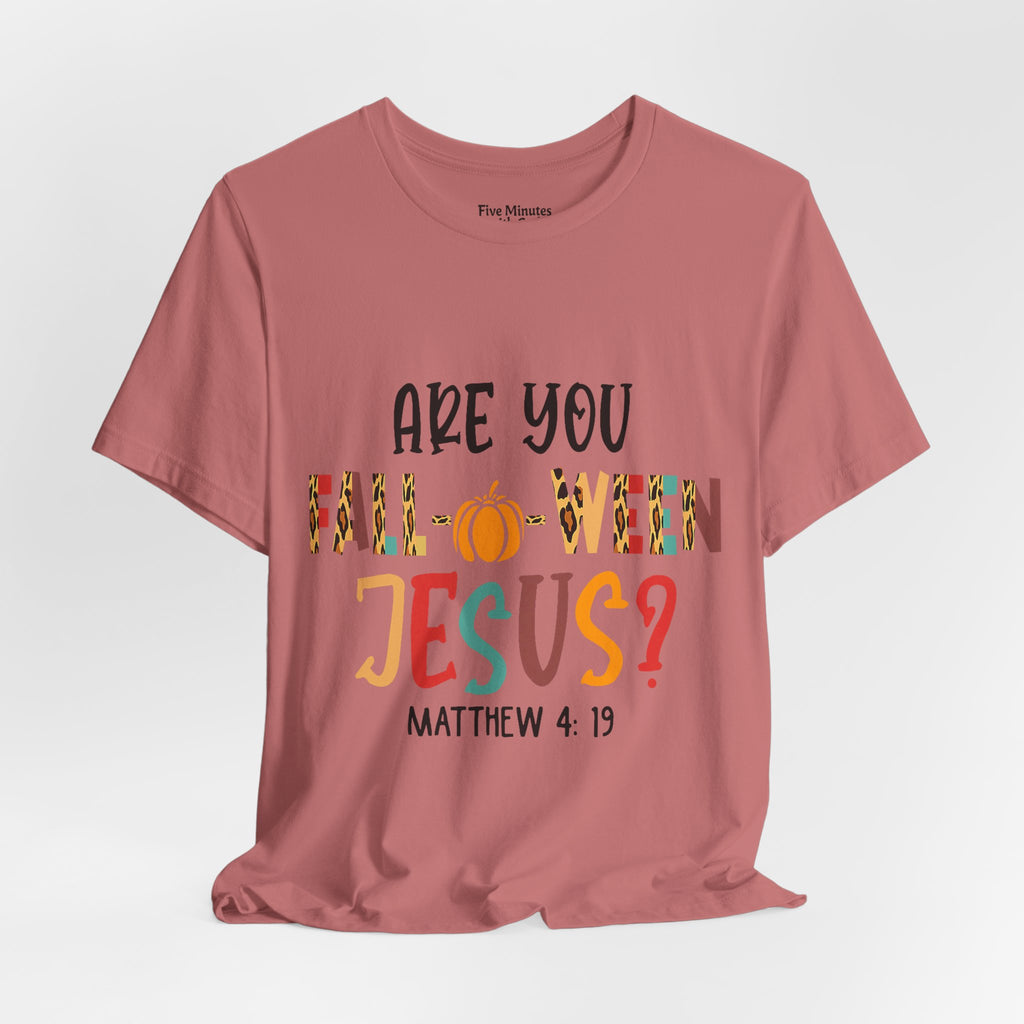Fall-Themed Jesus Tee | Unisex Jersey Short Sleeve T-Shirt, Halloween Church Wear, Faith-Based Gift, Cozy Casual Top