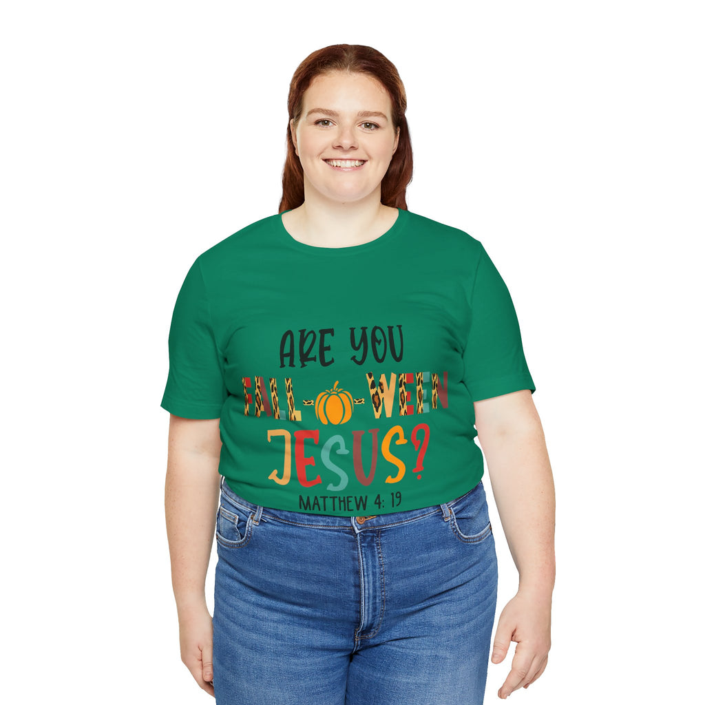 Fall-Themed Jesus Tee | Unisex Jersey Short Sleeve T-Shirt, Halloween Church Wear, Faith-Based Gift, Cozy Casual Top