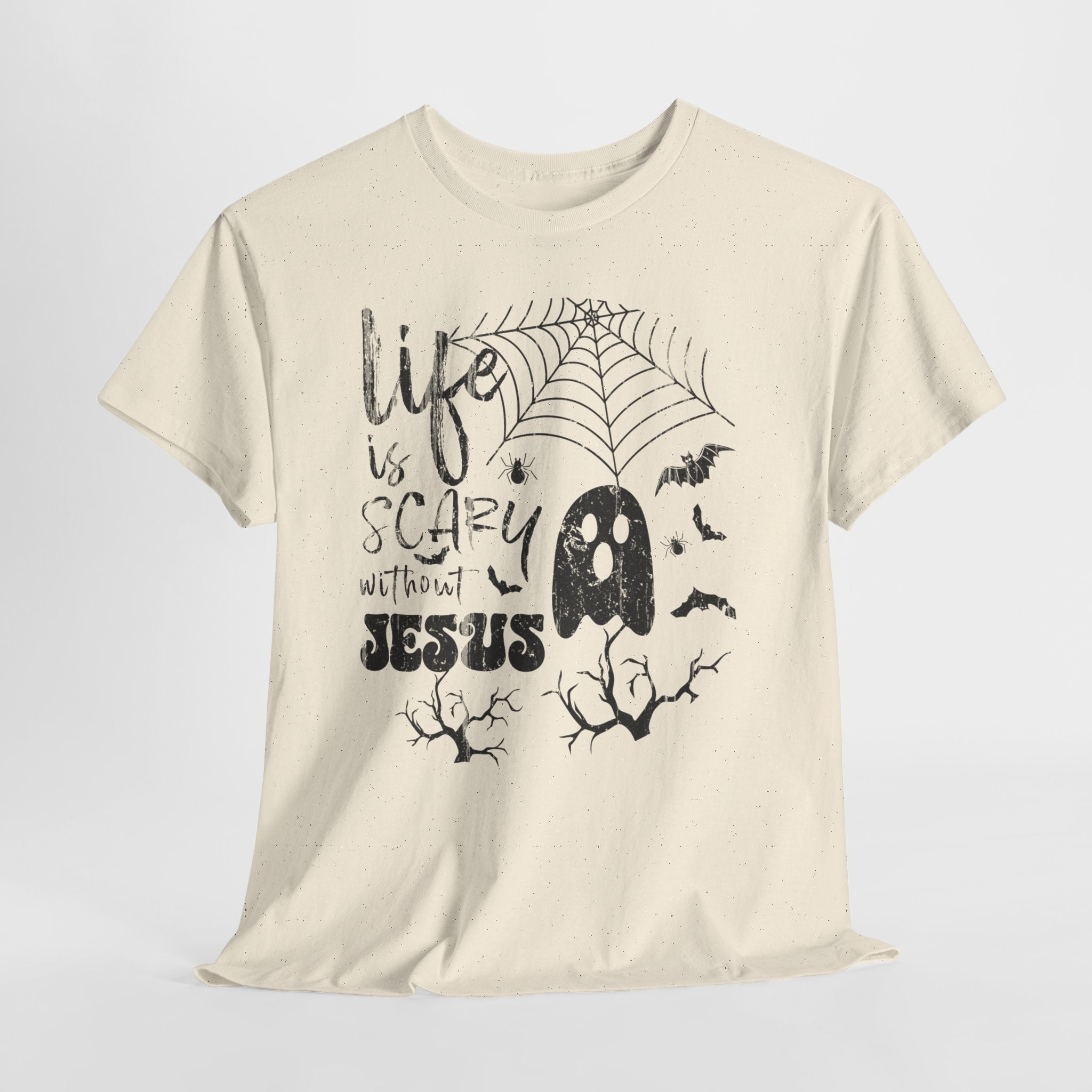 Halloween Ghost Tee: Life is Scary Without Jesus, Unisex Heavy Cotton T-Shirt, Halloween Shirt, Faith-Based Apparel, Cute Ghost Tee, [...]