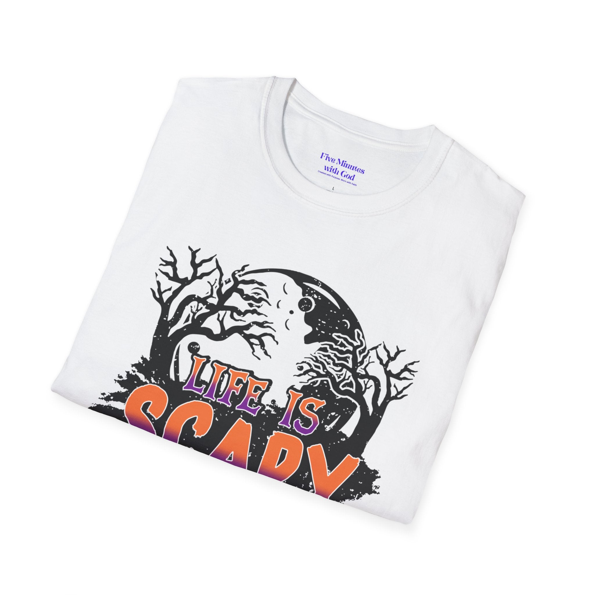 Unisex Softstyle T-Shirt - "Life is Scary Without Jesus" Halloween Tee, Christian Apparel, Faith-Based Gift, Religious T-Shirt