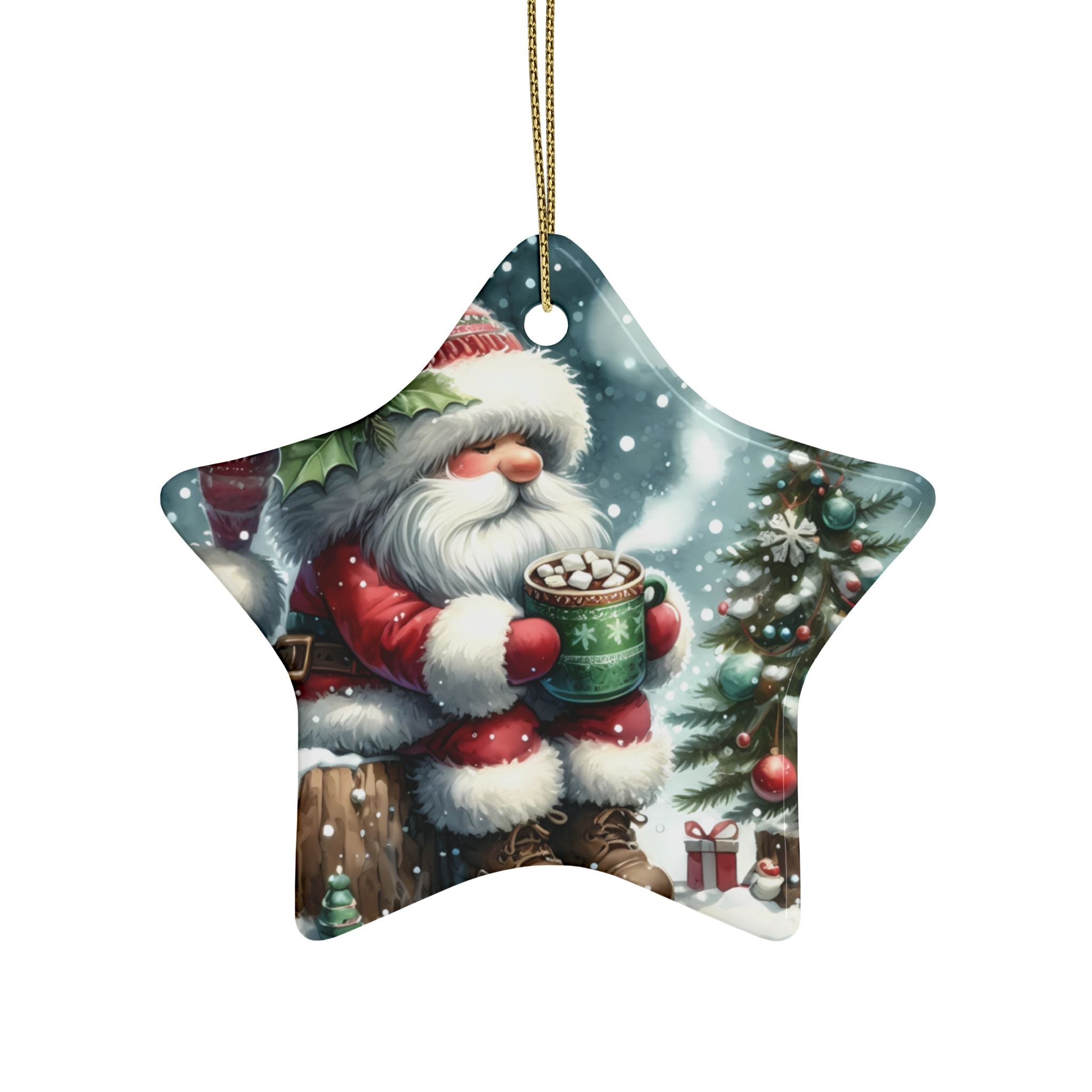 Festive Ceramic Ornaments | Vintage Santa Star Decor | Christmas Tree Ornaments, Holiday Decorations, 5pcs Set