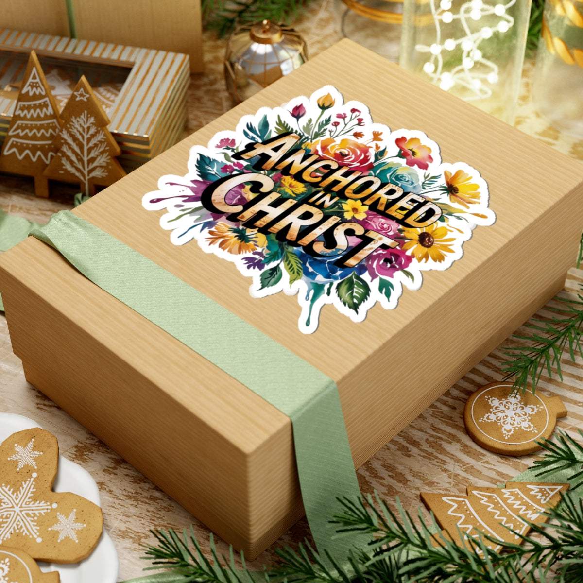 Floral Christian Kiss-Cut Stickers | Anchored in Christ | Faith Decor, Laptop, Water Bottle, Planner, Gifts