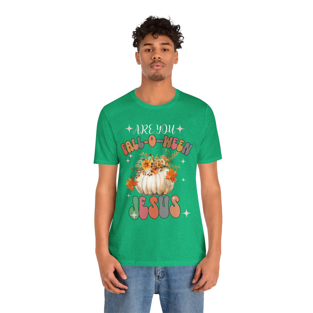 Fall-Themed Jesus Tee, Unisex Jersey T-Shirt, Cozy Autumn Apparel, Thanksgiving Gift, Fall Celebration Shirt, Christian Fashion