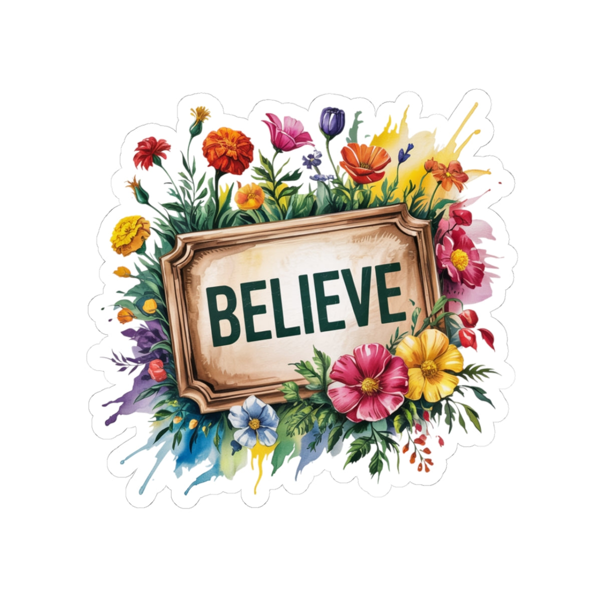 Floral Believe Kiss-Cut Stickers, Motivational Decor, Laptop, Journal, Phone, Personal Gifts, Flower Stickers