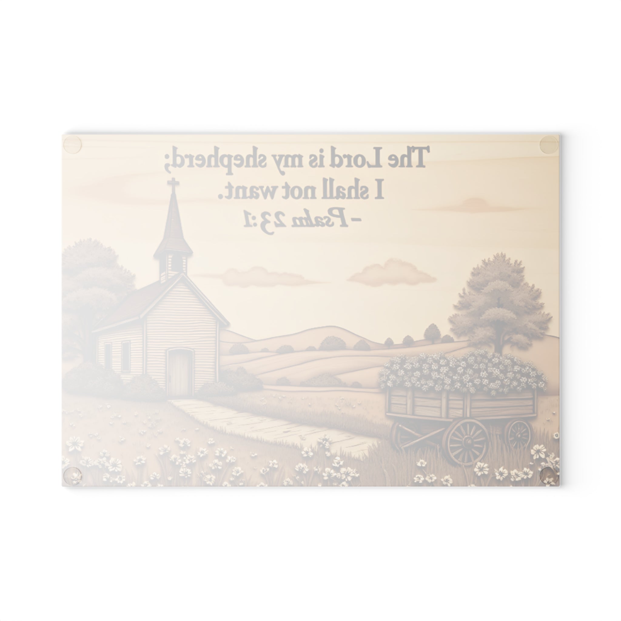Rustic Farmhouse Glass Cutting Board with Psalm 23:1, Kitchen Accessories, Gift for Mom, Gift, Bible Verse cutting board