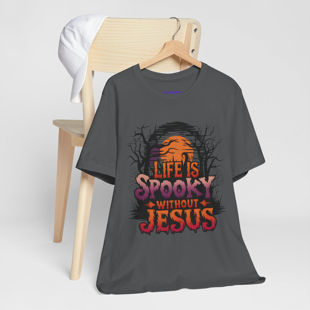 Spooky Jesus Tee - Short Sleeve Unisex Jersey Shirt, Halloween Apparel, Faith-Based Gift, Casual Wear, Everyday Comfort