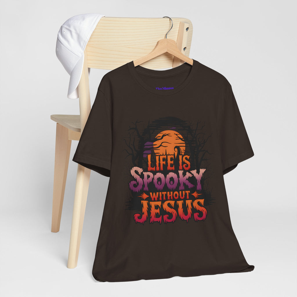Spooky Jesus Tee - Short Sleeve Unisex Jersey Shirt, Halloween Apparel, Faith-Based Gift, Casual Wear, Everyday Comfort