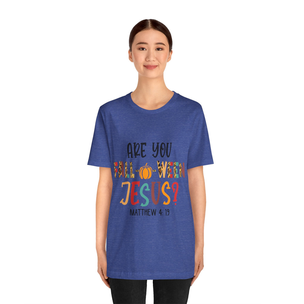 Fall-Themed Jesus Tee | Unisex Jersey Short Sleeve T-Shirt, Halloween Church Wear, Faith-Based Gift, Cozy Casual Top