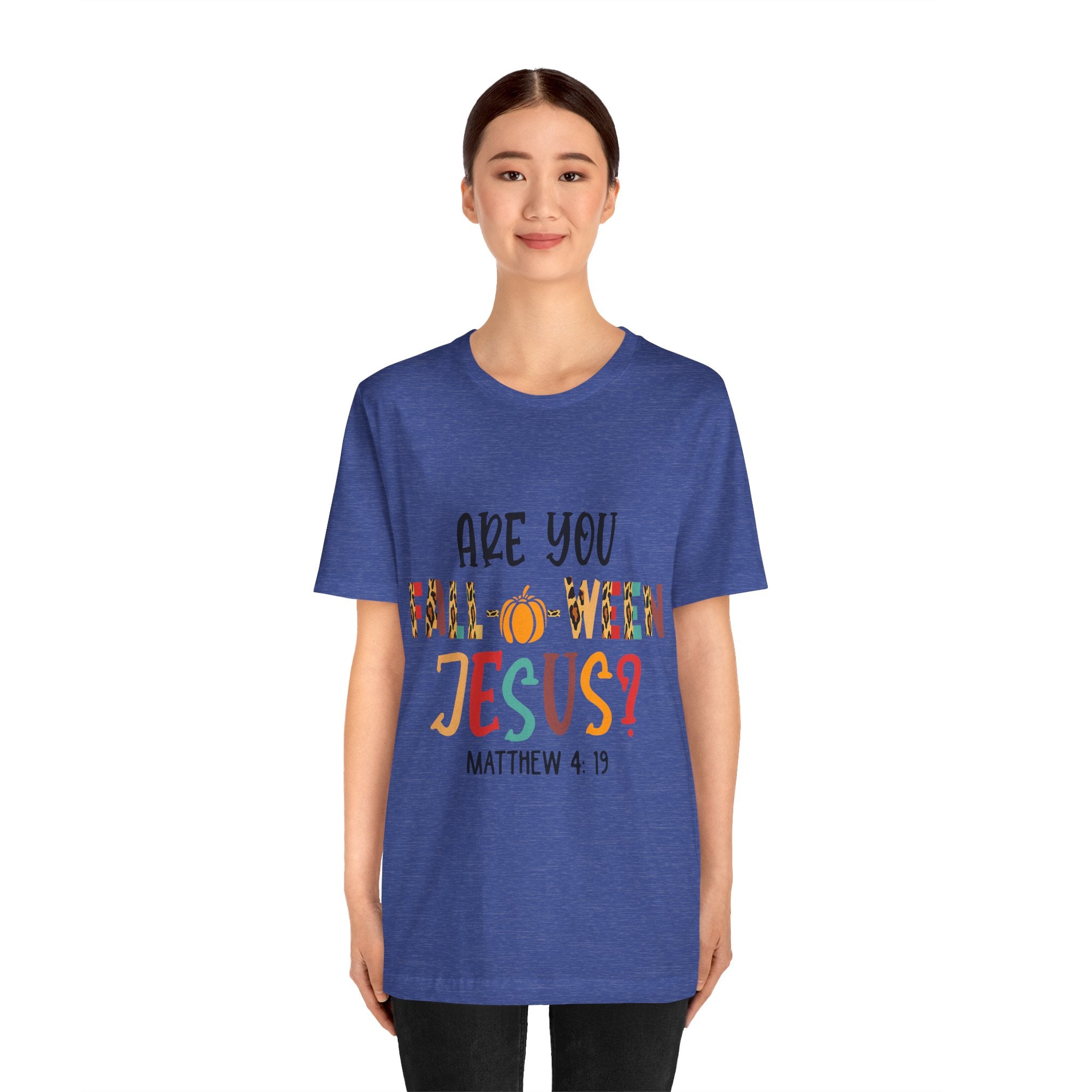 Fall-Themed Jesus Tee | Unisex Jersey Short Sleeve T-Shirt, Halloween Church Wear, Faith-Based Gift, Cozy Casual Top