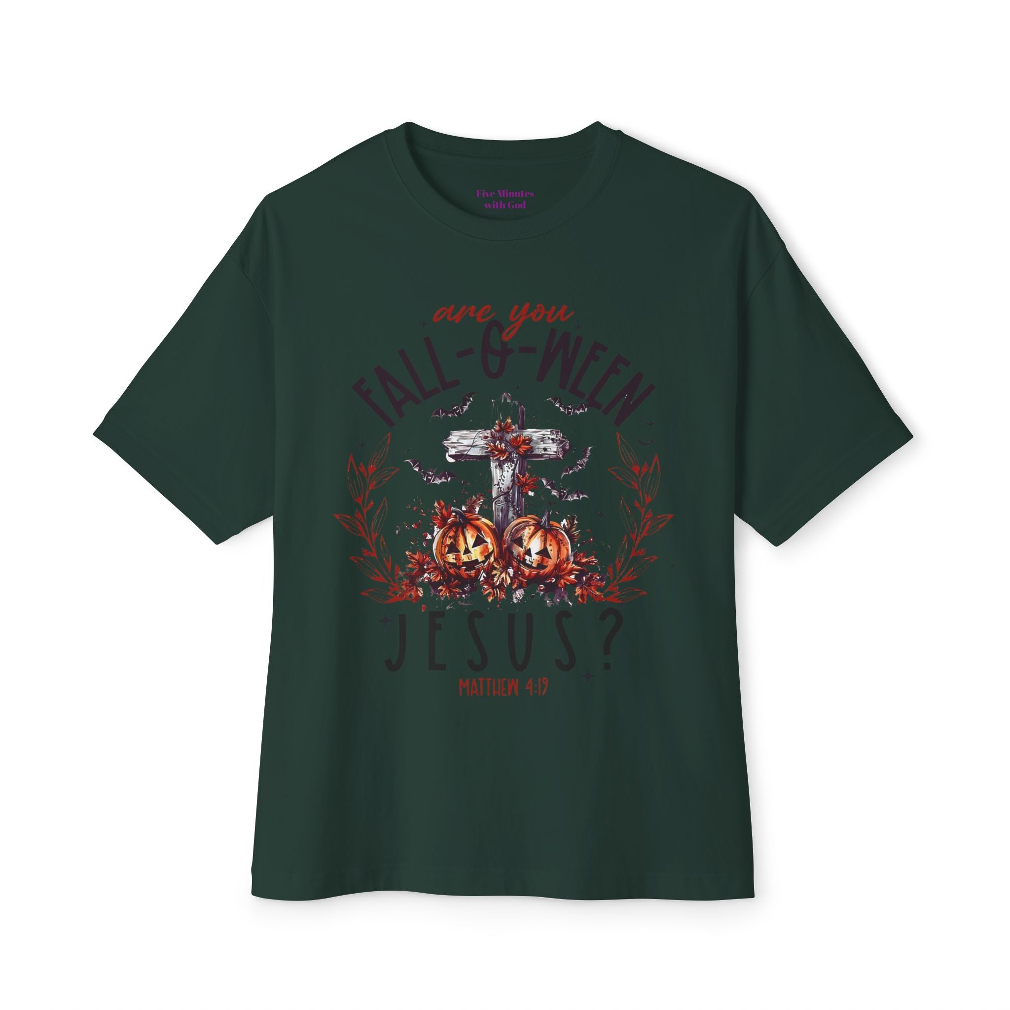 Fall-O-Ween Jesus Boxy Tee, Oversized T-Shirt for Halloween, Unisex, Funny Christian Tee, Casual Fall Wear, Unique Gift Idea