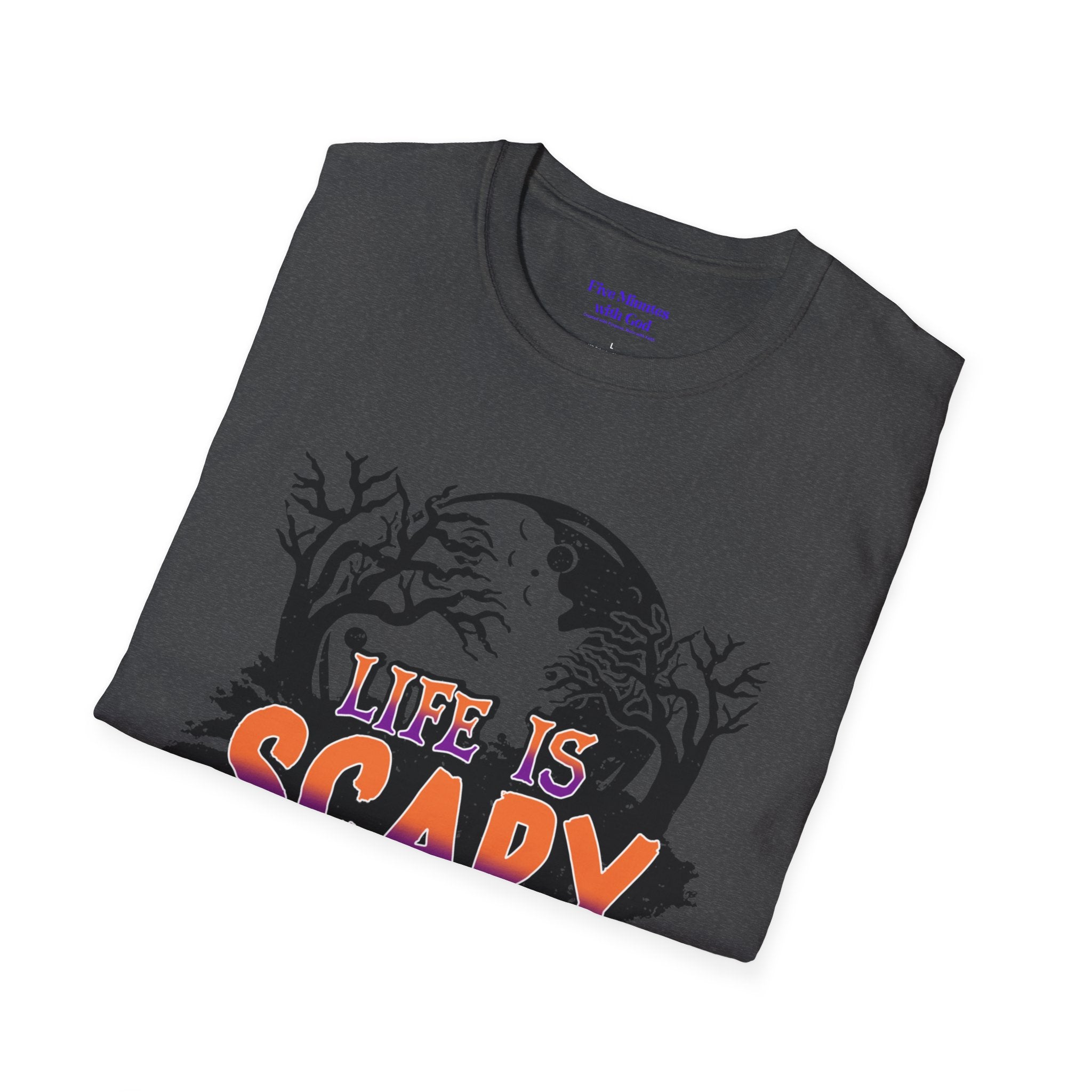 Unisex Softstyle T-Shirt - "Life is Scary Without Jesus" Halloween Tee, Christian Apparel, Faith-Based Gift, Religious T-Shirt