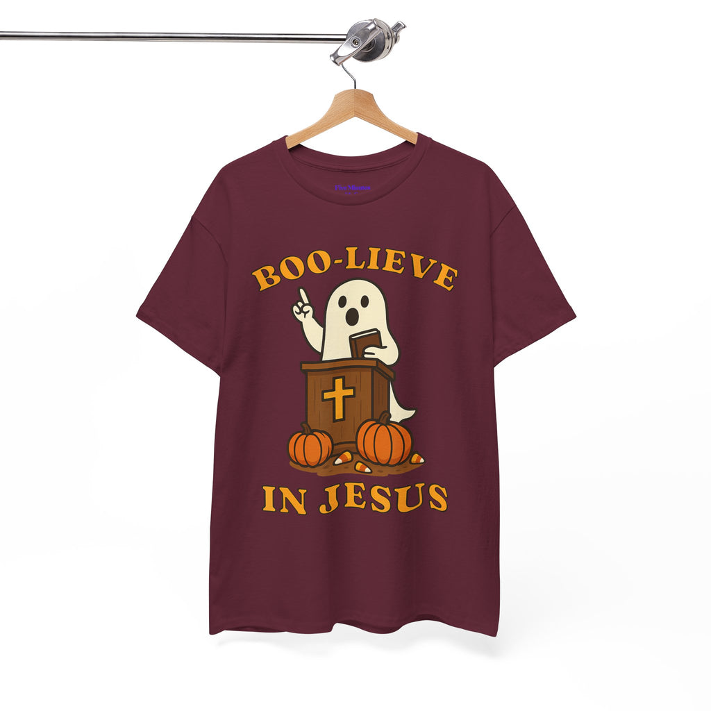 Boo-Lieve in Jesus Tee, Halloween Shirt, Unisex Cotton Tee, Fall Fashion, Religious T-Shirt, Spooky Season Apparel