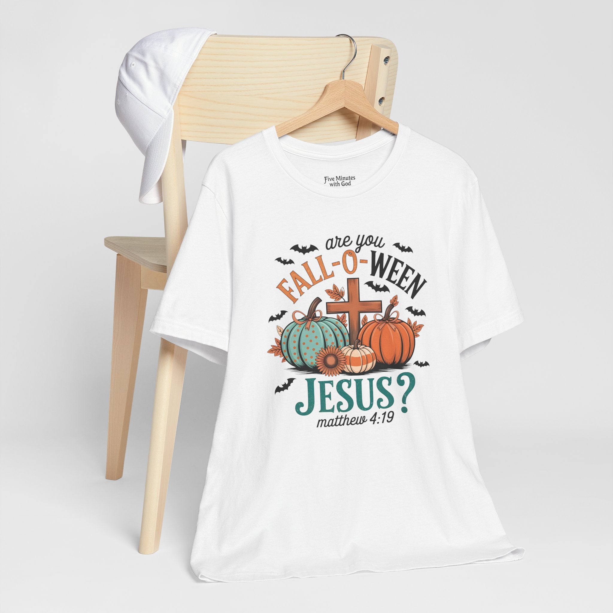 Fall-Themed Jesus T-Shirt, Unisex Short Sleeve Tee, Christian Apparel, Autumn Wear, Pumpkin Design, Halloween Celebration