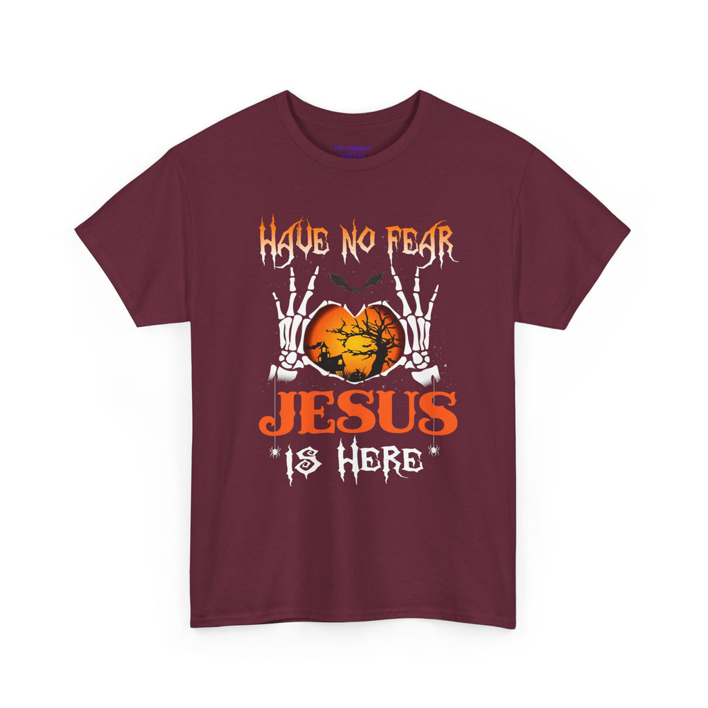 Halloween Faith Tee, Unisex T-Shirt with Skeletons, Jesus is Here, Spooky Season Apparel, Christian Shirt, Autumn Outfit