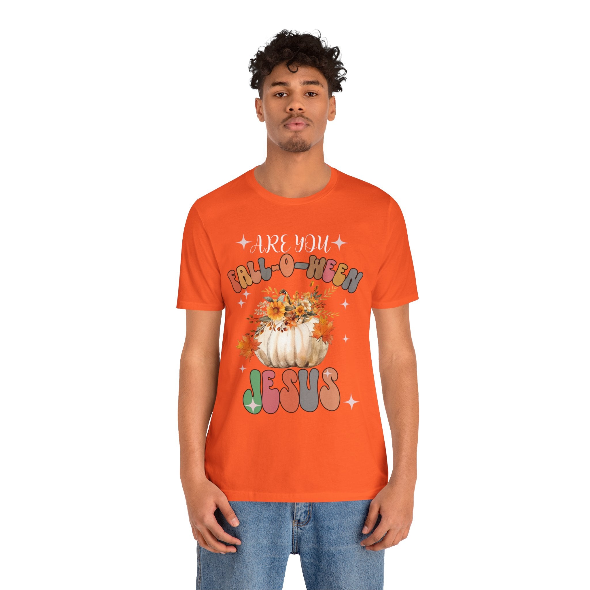 Fall-Themed Jesus Tee, Unisex Jersey T-Shirt, Cozy Autumn Apparel, Thanksgiving Gift, Fall Celebration Shirt, Christian Fashion