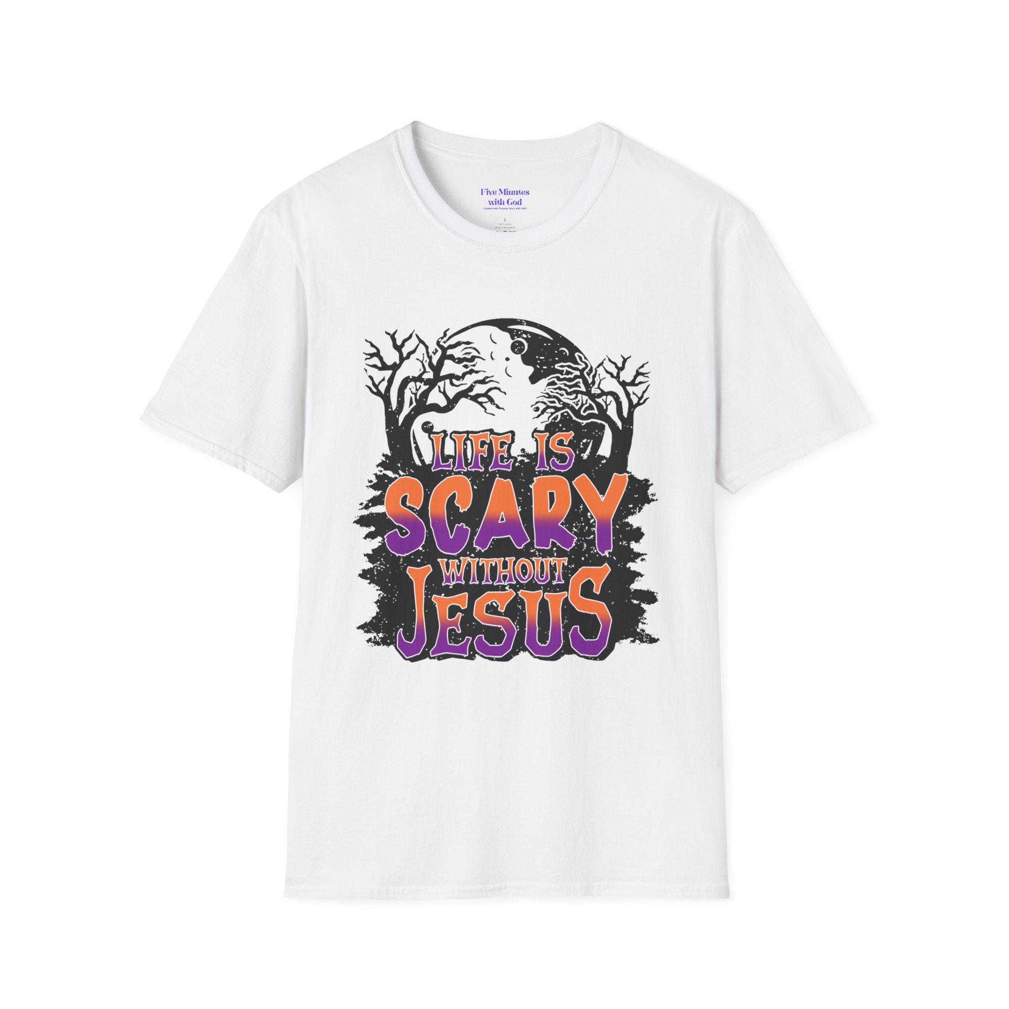 Unisex Softstyle T-Shirt - "Life is Scary Without Jesus" Halloween Tee, Christian Apparel, Faith-Based Gift, Religious T-Shirt