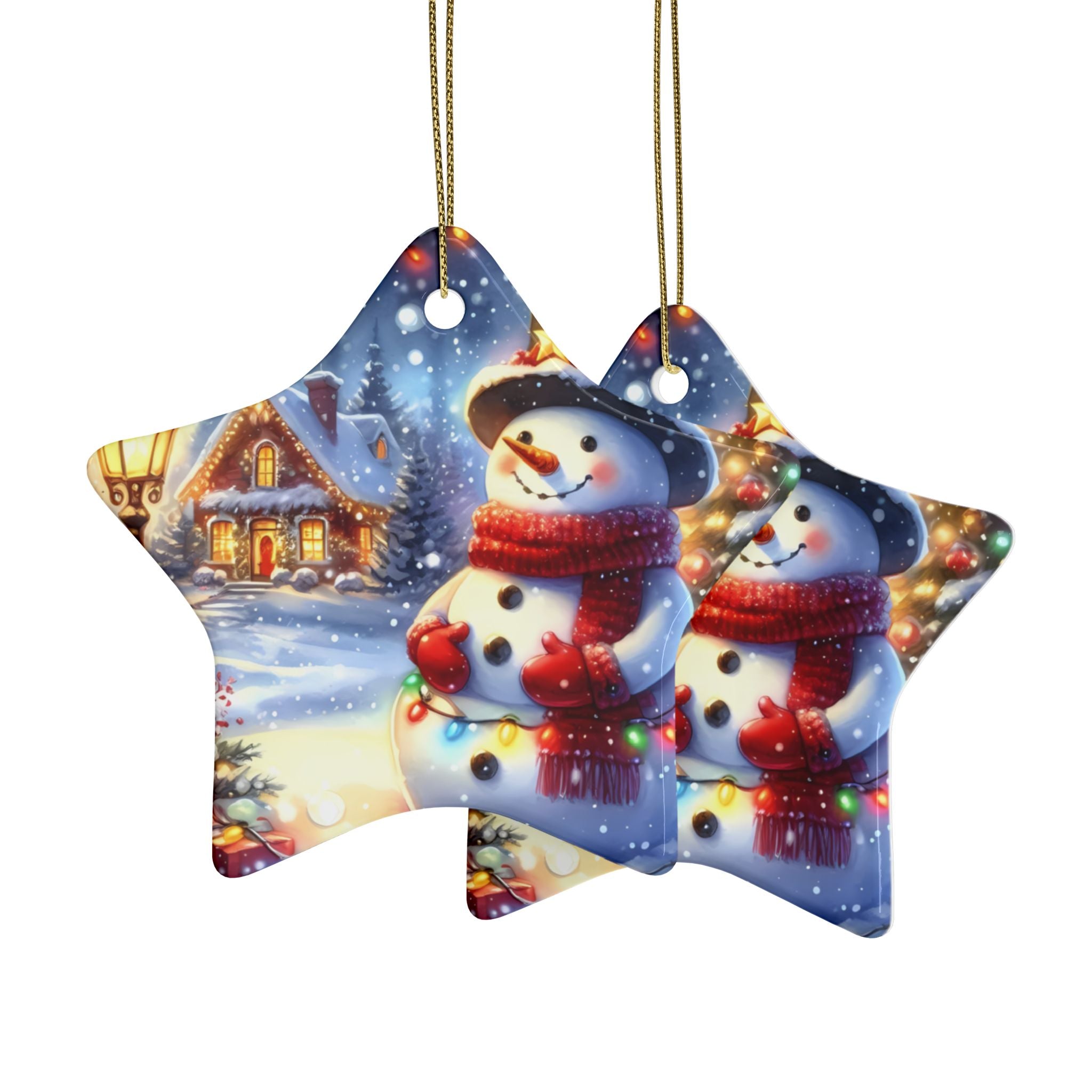 Snowman Star Ceramic Ornaments – Holiday Decor, Christmas Tree Decorations, Winter Wonderland, Gift Tags, Keepsake