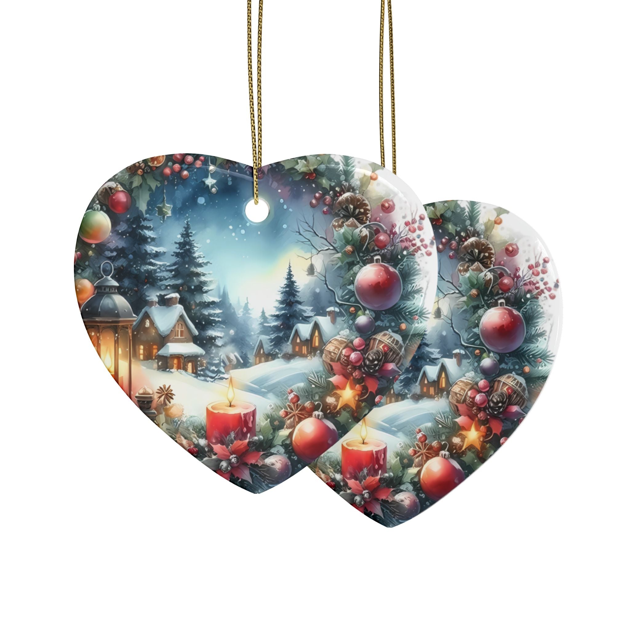 Heart-Shaped Ceramic Ornaments for Christmas, Holiday Decor, Tree Ornaments, Gift Tags, Winter Celebrations