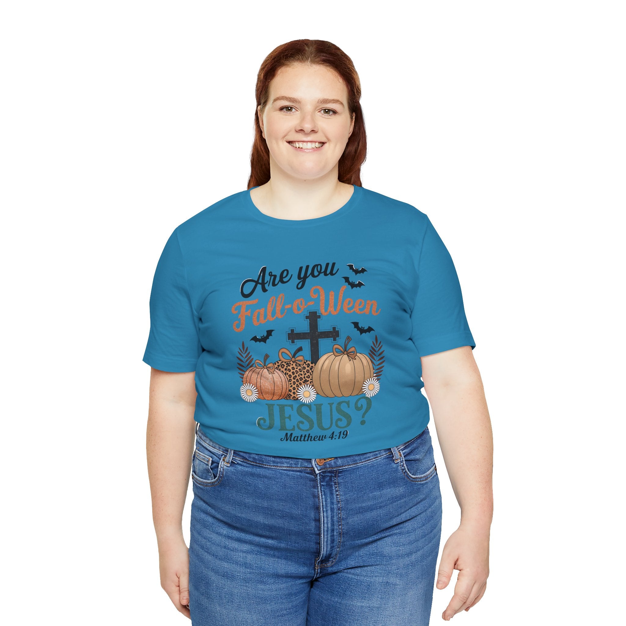 Fall-themed Christian Tee, Are You Fall-o-Ween Jesus?, Unisex Halloween Shirt, Autumn Faith T-Shirt, Pumpkin Design Top