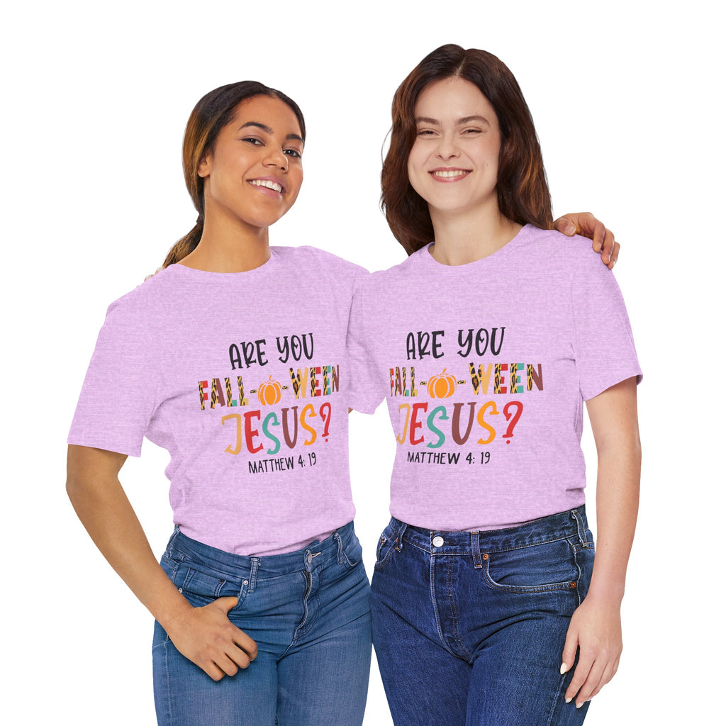 Fall-Themed Jesus Tee | Unisex Jersey Short Sleeve T-Shirt, Halloween Church Wear, Faith-Based Gift, Cozy Casual Top