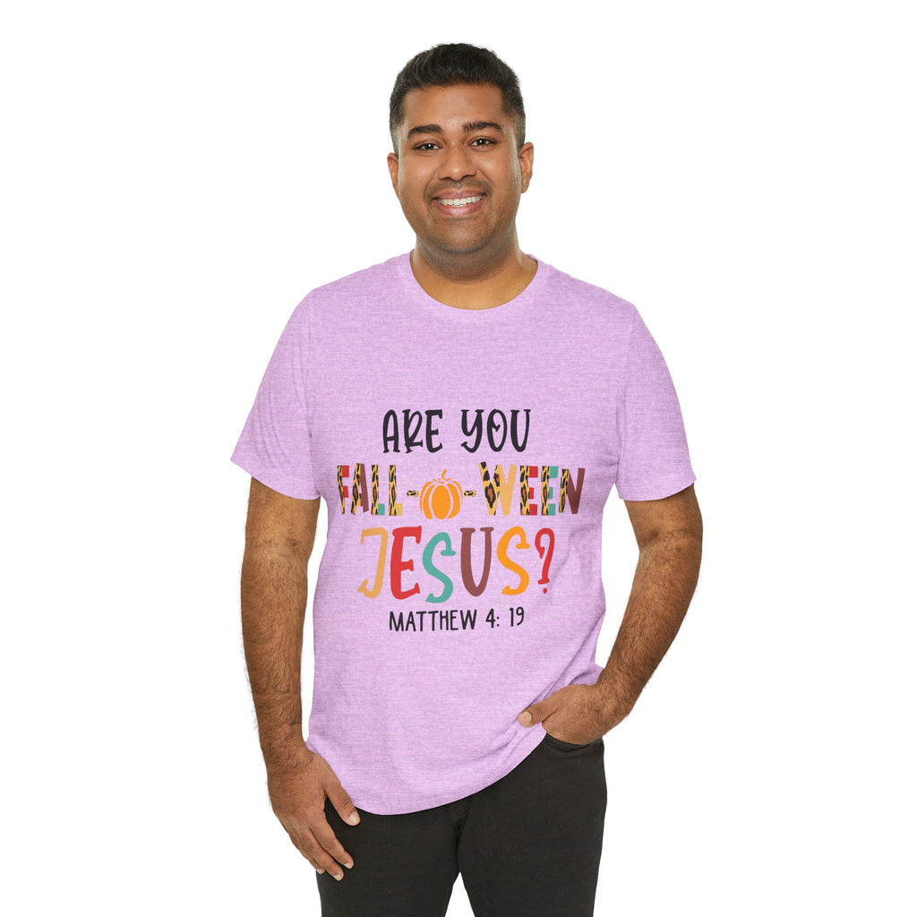 Fall-Themed Jesus Tee | Unisex Jersey Short Sleeve T-Shirt, Halloween Church Wear, Faith-Based Gift, Cozy Casual Top