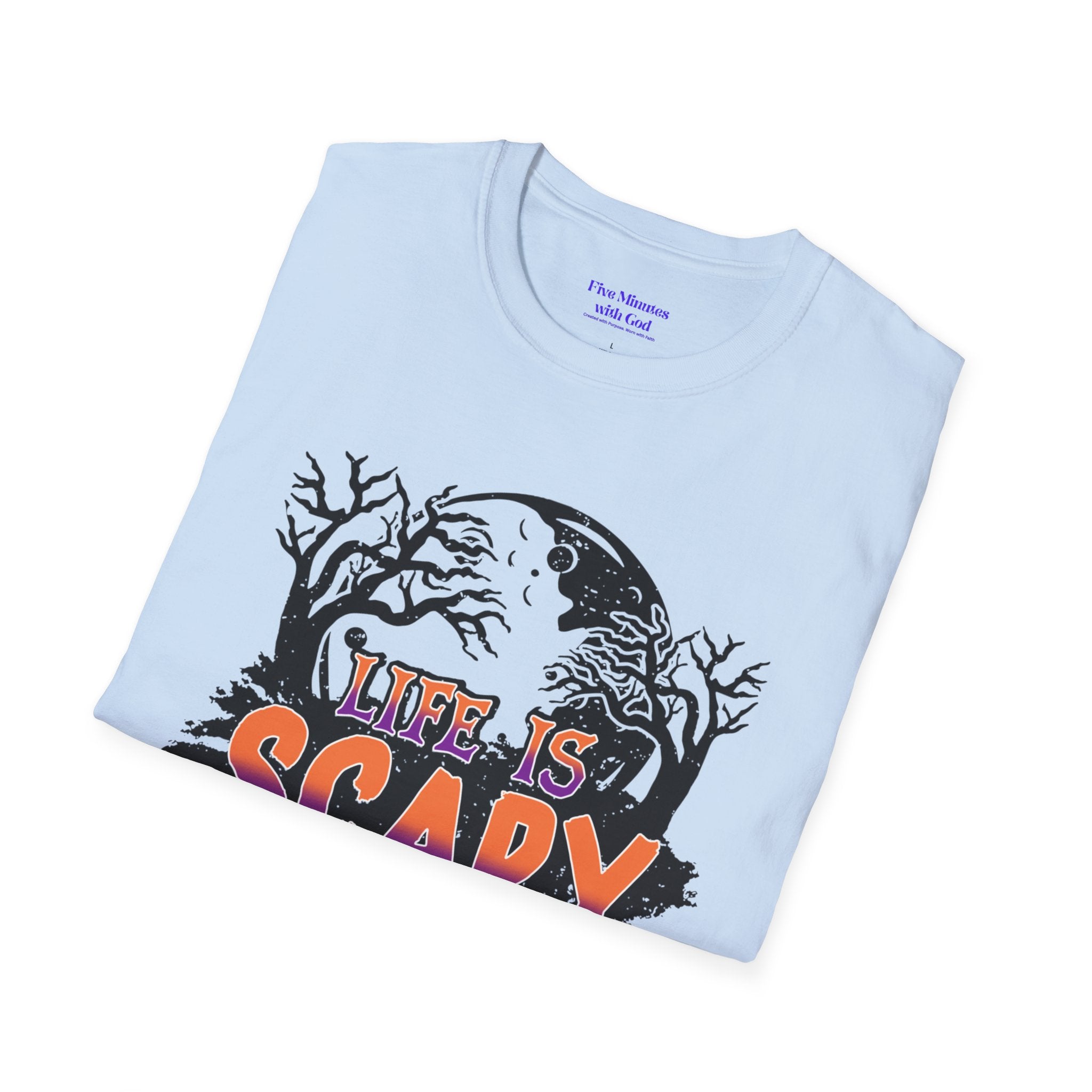 Unisex Softstyle T-Shirt - "Life is Scary Without Jesus" Halloween Tee, Christian Apparel, Faith-Based Gift, Religious T-Shirt