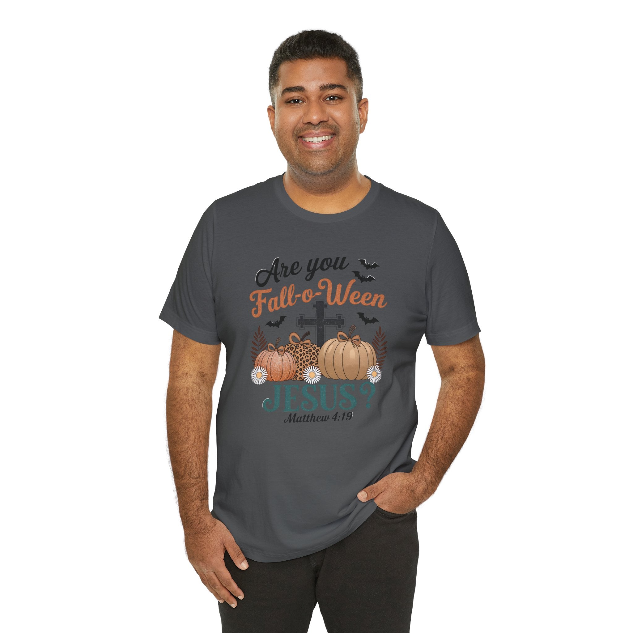 Fall-themed Christian Tee, Are You Fall-o-Ween Jesus?, Unisex Halloween Shirt, Autumn Faith T-Shirt, Pumpkin Design Top