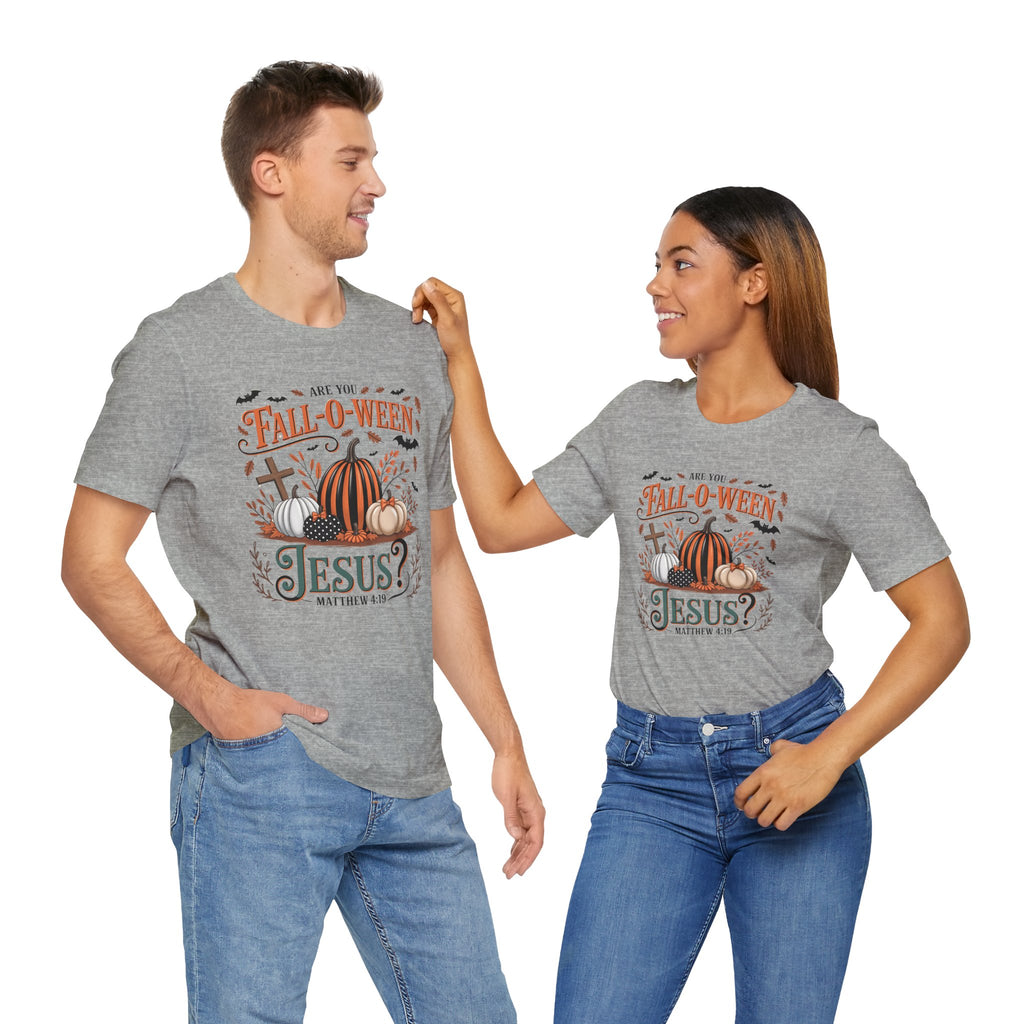 Fall-O-Ween Jesus Tee, Funny Fall T-Shirt, Unisex Pumpkin Shirt, Halloween Christian Top, Autumn Graphic Tee, Religious Casual Wear
