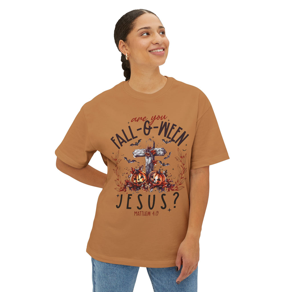Fall-O-Ween Jesus Boxy Tee, Oversized T-Shirt for Halloween, Unisex, Funny Christian Tee, Casual Fall Wear, Unique Gift Idea