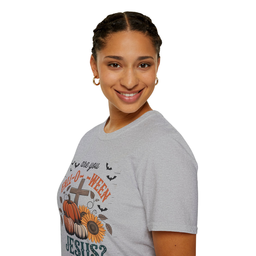 Fall-Themed T-Shirt: Are You Fall-O-Ween Jesus? Halloween Tee, Unisex Shirt, Autumn Apparel, Faith-Based Gift, Seasonal Wear