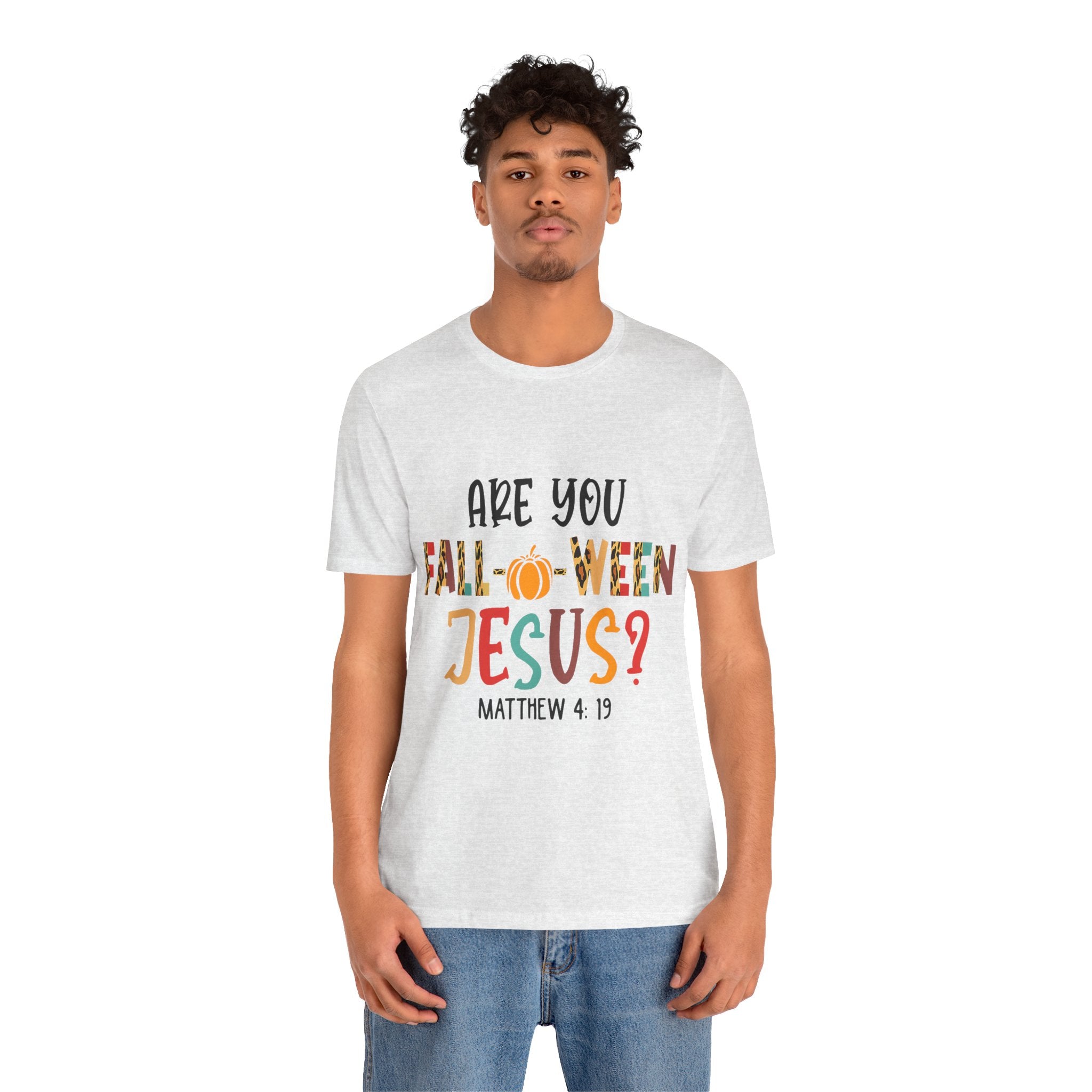 Fall-Themed Jesus Tee | Unisex Jersey Short Sleeve T-Shirt, Halloween Church Wear, Faith-Based Gift, Cozy Casual Top