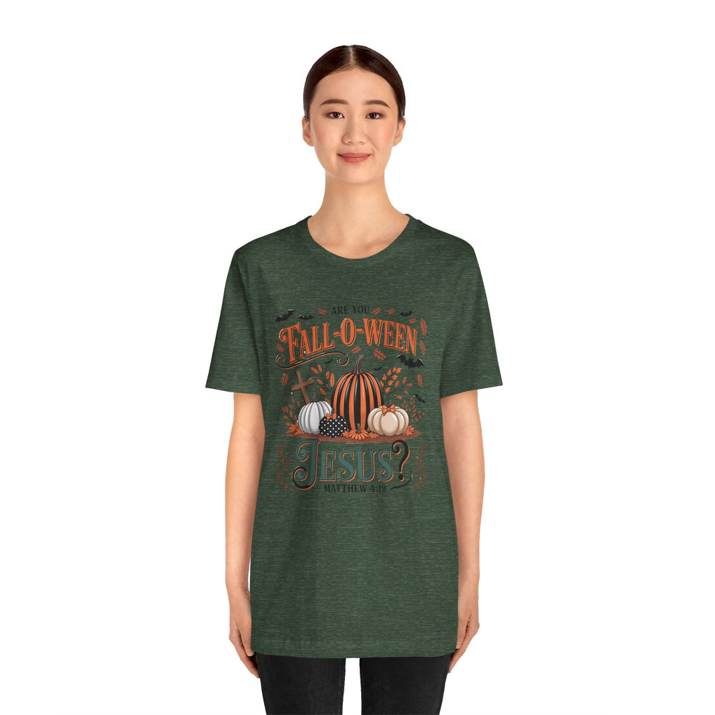 Fall-O-Ween Jesus Tee, Funny Fall T-Shirt, Unisex Pumpkin Shirt, Halloween Christian Top, Autumn Graphic Tee, Religious Casual Wear